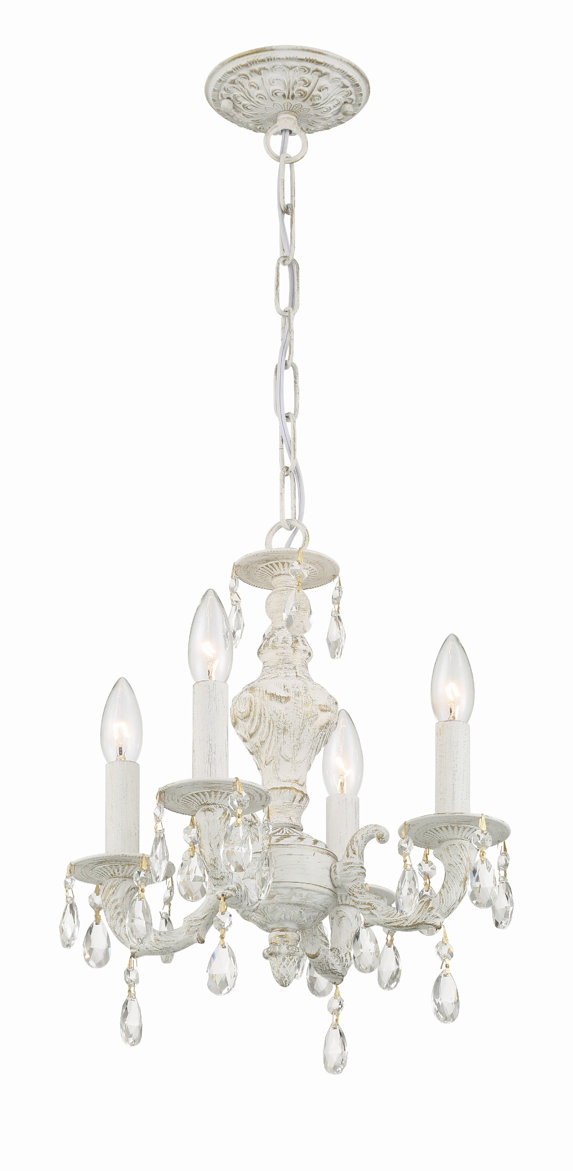 Crystorama Paris Market 5024-AW-CL-SAQ – 13.5 Inch – 4 Light – Chandelier – Clear Crystal – Antique White – Dry Rated