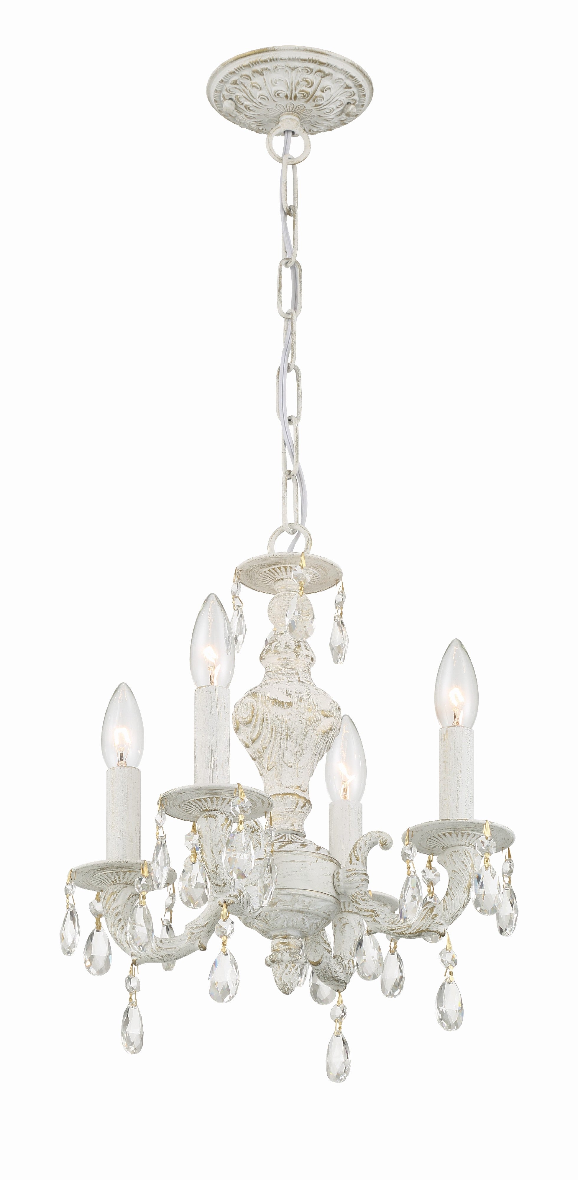 Crystorama Paris Market 5024-AW-CL-SAQ – 13.5 Inch – 4 Light – Chandelier – Clear Crystal – Antique White – Dry Rated
