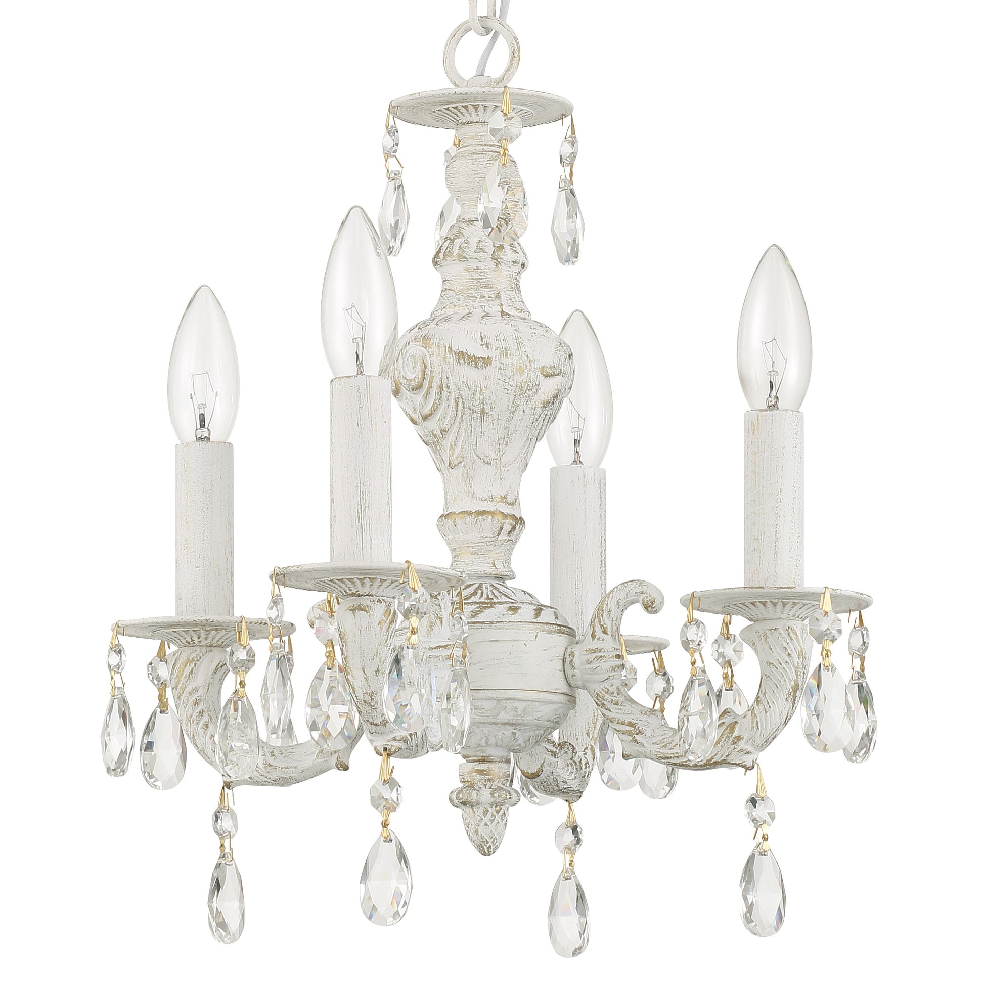 Crystorama Paris Market 5024-AW-CL-SAQ – 13.5 Inch – 4 Light – Chandelier – Clear Crystal – Antique White – Dry Rated