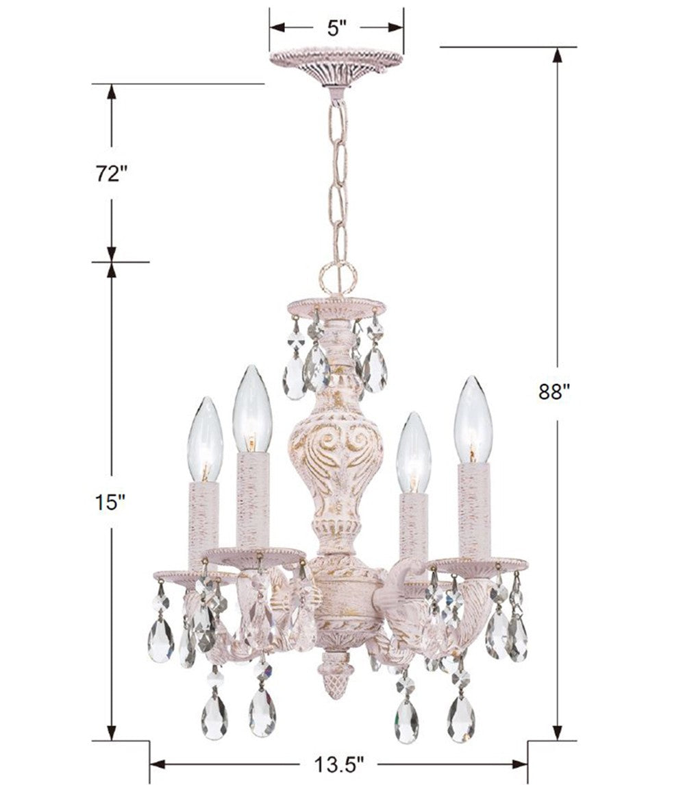 Crystorama Paris Market 5024-AW-CL-SAQ – 13.5 Inch – 4 Light – Chandelier – Clear Crystal – Antique White – Dry Rated