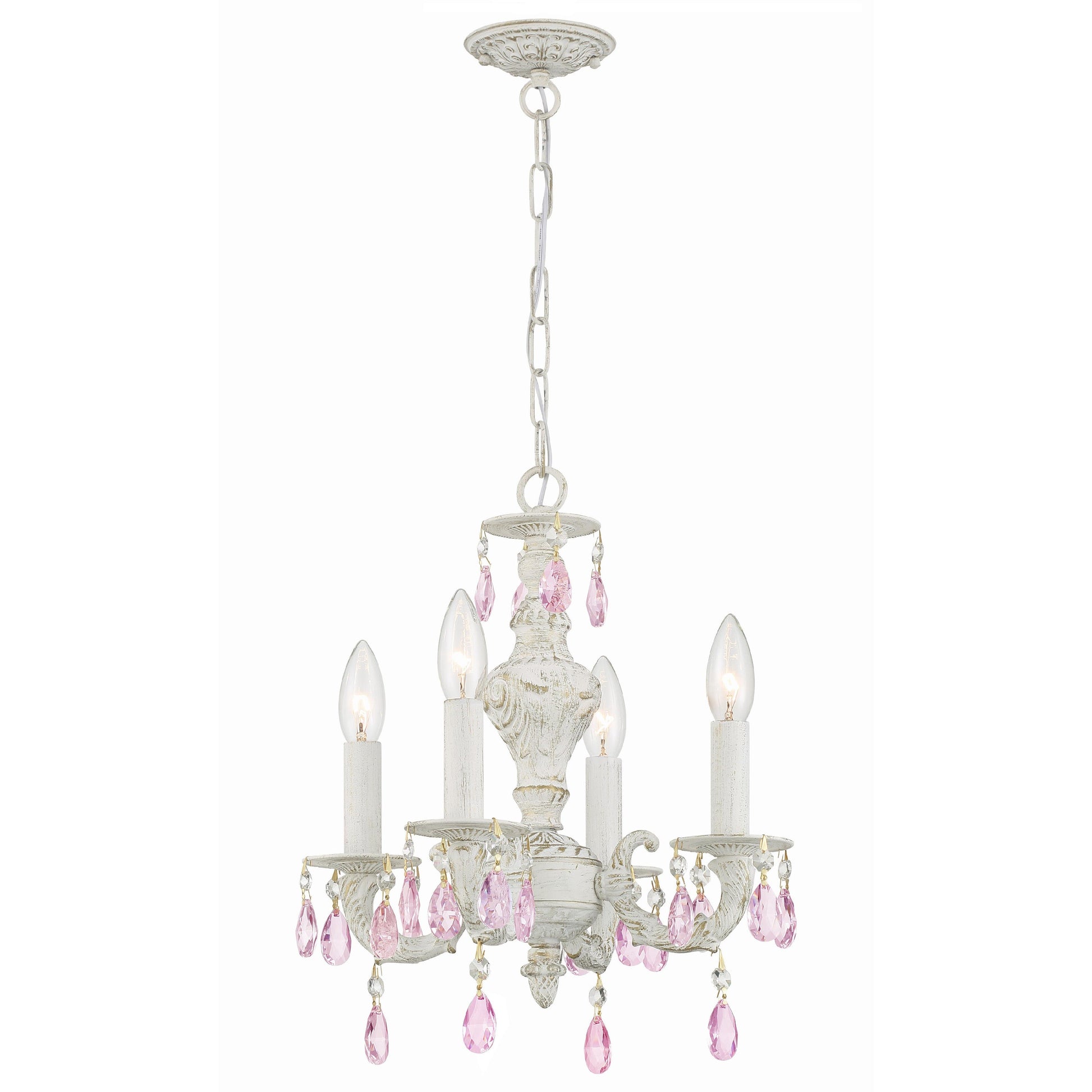 Crystorama Paris Market 5024-AW-RO-MWP – 13.5 Inch – 4 Light – Chandelier – Clear Crystal – Antique White – Dry Rated
