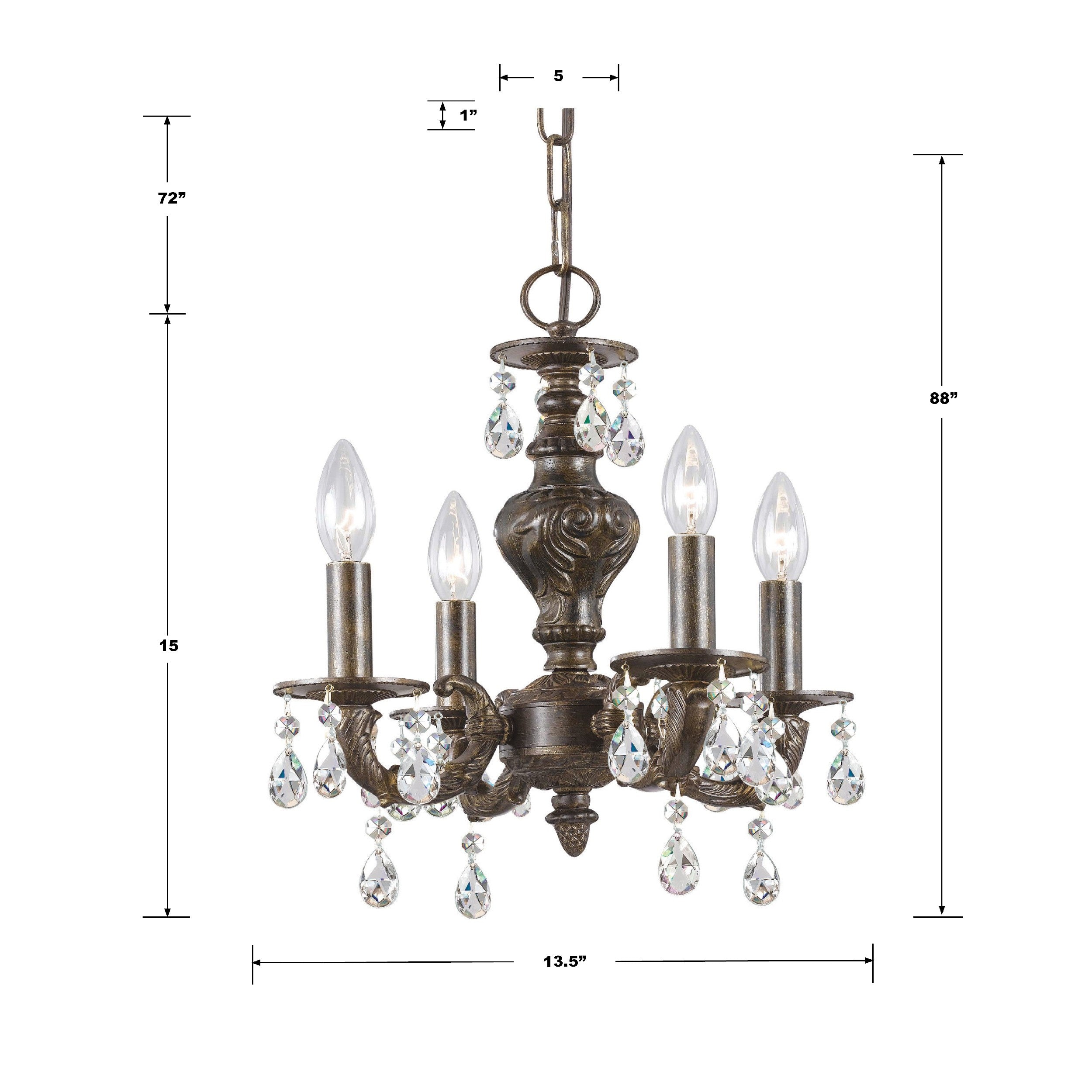 Crystorama Paris Market 5024-VB-CL-MWP – 13.5 Inch – 4 Light – Chandelier – Clear Crystal – Venetian Bronze – Dry Rated