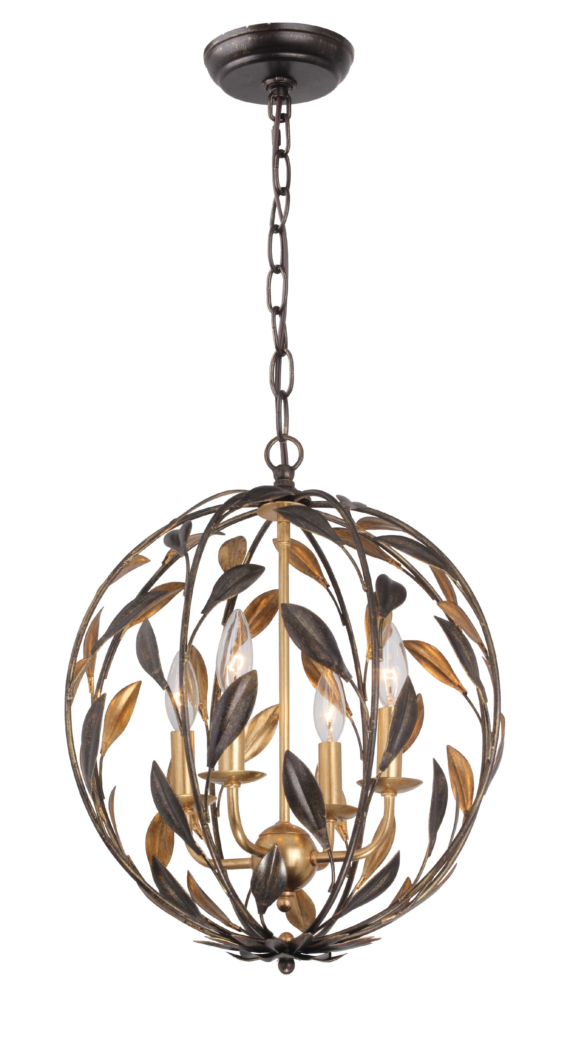 Crystorama Broche 504-EB-GA – 16 Inch – 4 Light – Chandelier – English Bronze + Antique Gold – Damp Rated