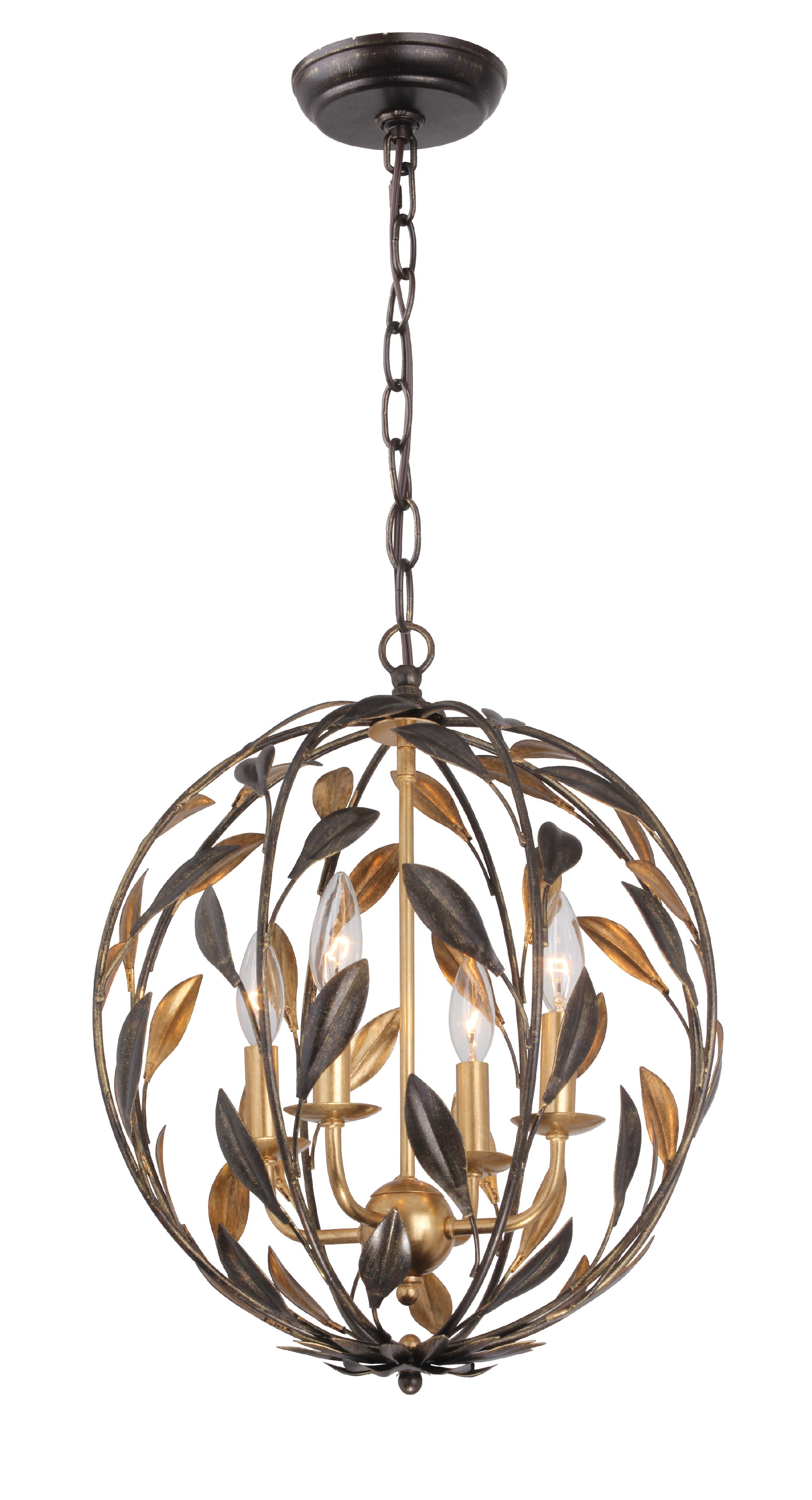 Crystorama Broche 504-EB-GA – 16 Inch – 4 Light – Chandelier – English Bronze + Antique Gold – Damp Rated