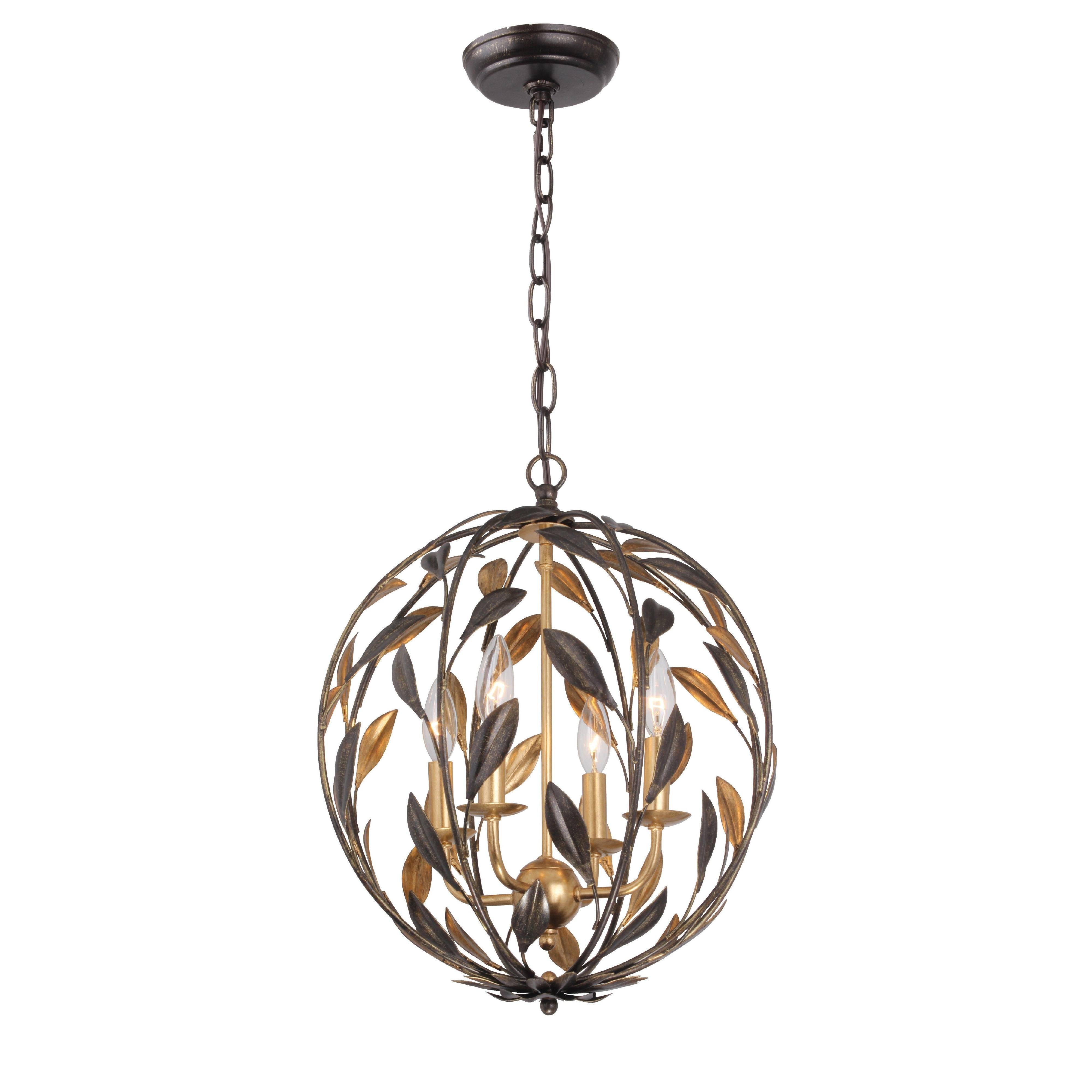 Crystorama Broche 504-EB-GA – 16 Inch – 4 Light – Chandelier – English Bronze + Antique Gold – Damp Rated