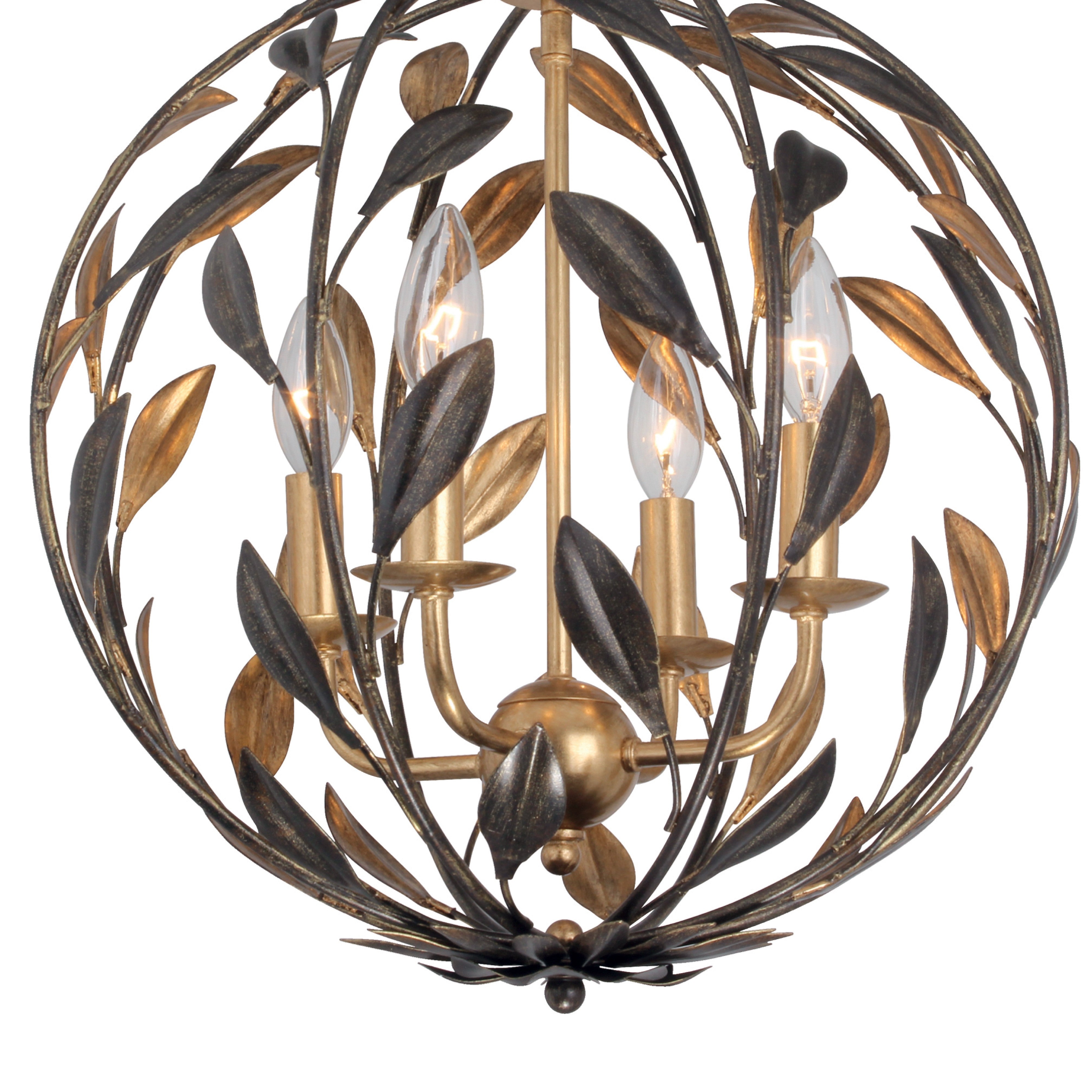 Crystorama Broche 504-EB-GA – 16 Inch – 4 Light – Chandelier – English Bronze + Antique Gold – Damp Rated