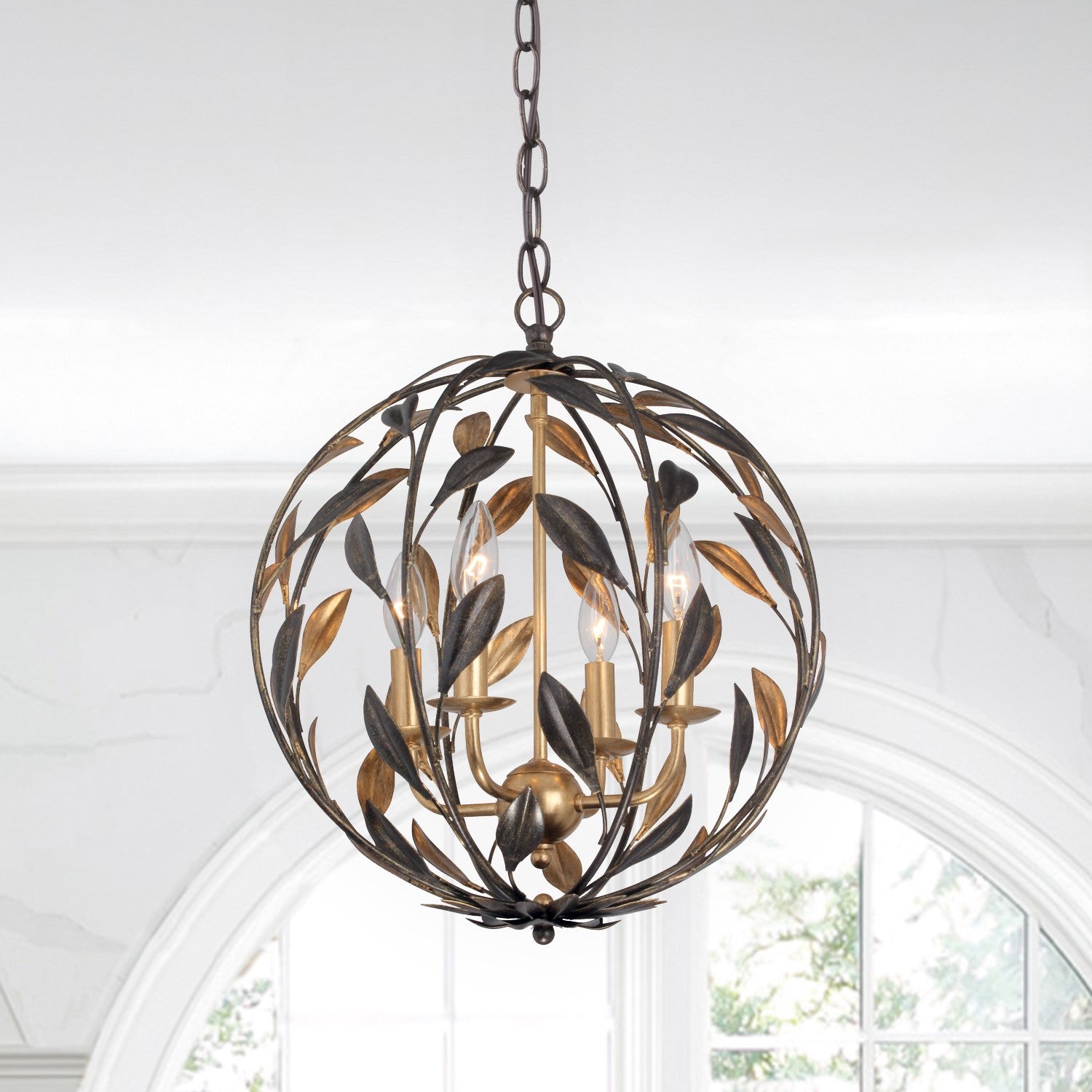 Crystorama Broche 504-EB-GA – 16 Inch – 4 Light – Chandelier – English Bronze + Antique Gold – Damp Rated