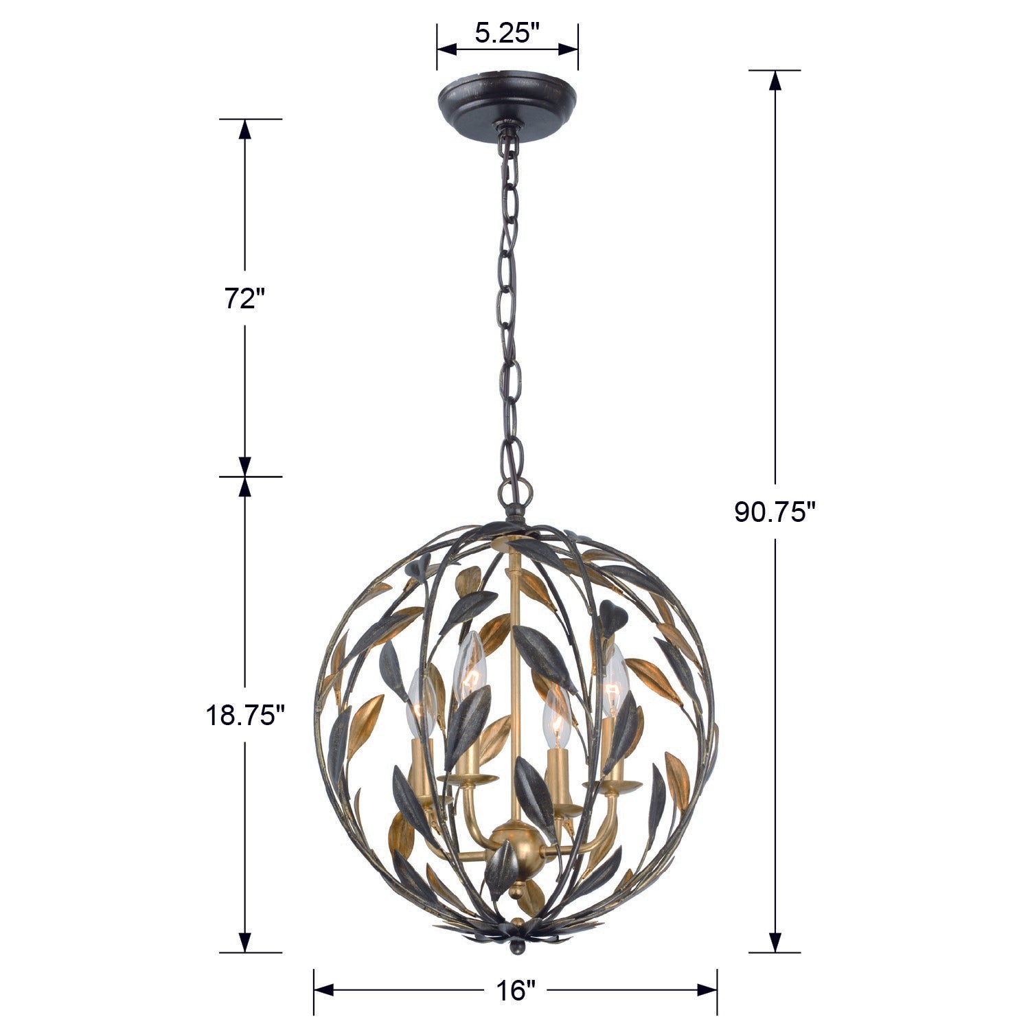 Crystorama Broche 504-EB-GA – 16 Inch – 4 Light – Chandelier – English Bronze + Antique Gold – Damp Rated