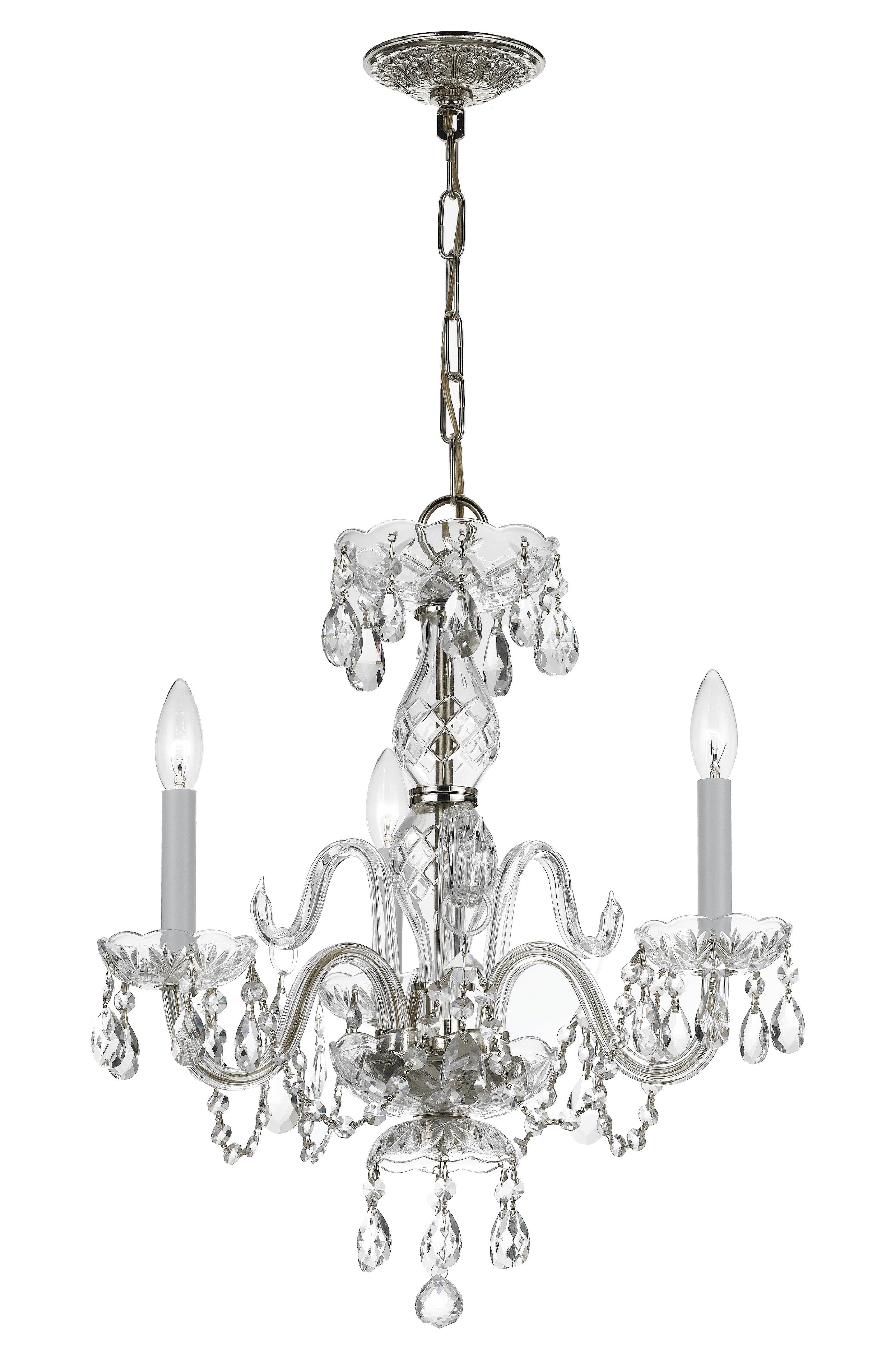 Crystorama Traditional Crystal 5044-CH-CL-MWP – 16 Inch – 3 Light – Chandelier – Clear Crystal – Polished Chrome – Dry Rated