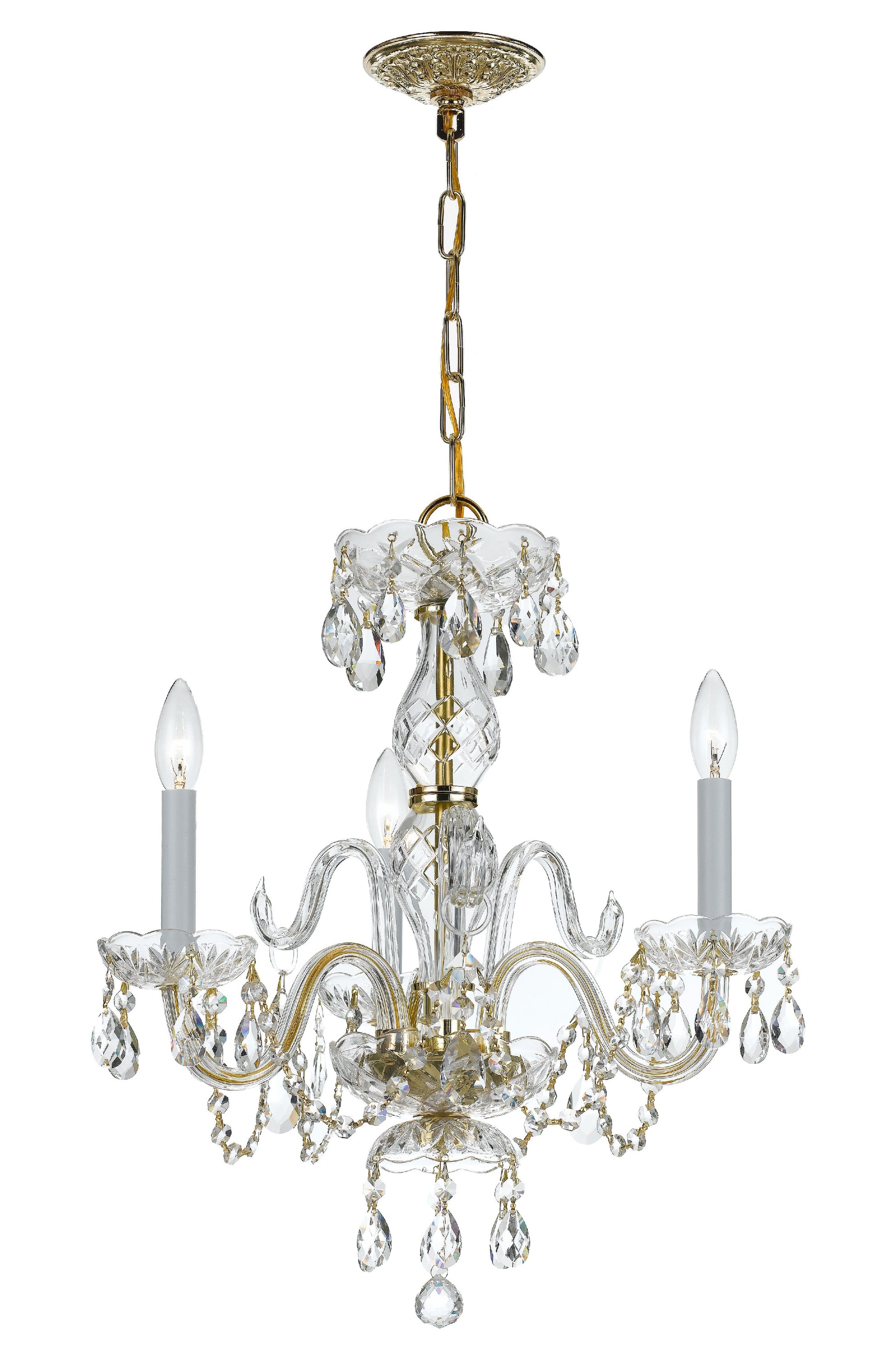 Crystorama Traditional Crystal 5044-PB-CL-MWP – 16 Inch – 3 Light – Chandelier – Clear Crystal – Polished Brass – Dry Rated