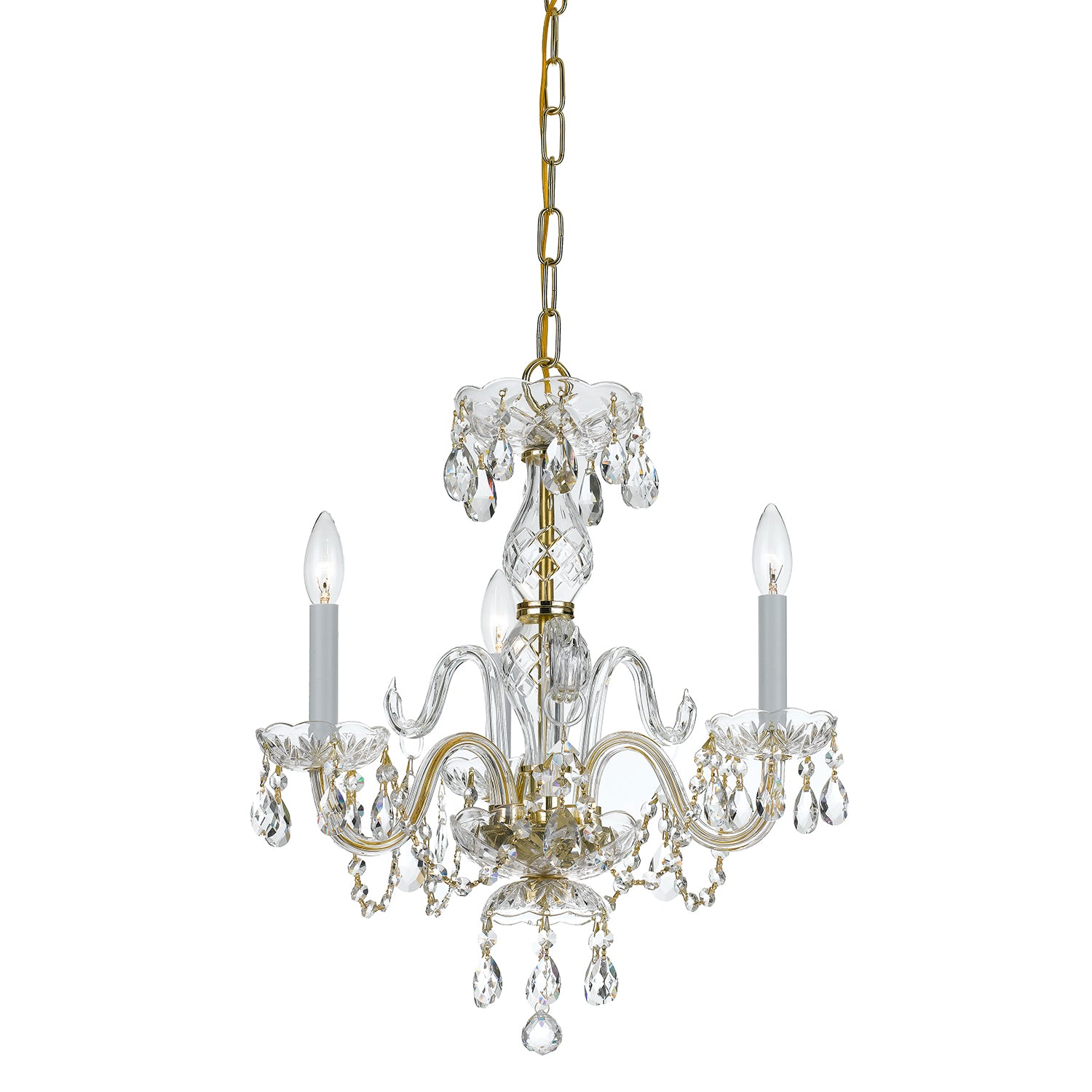 Crystorama Traditional Crystal 5044-PB-CL-MWP – 16 Inch – 3 Light – Chandelier – Clear Crystal – Polished Brass – Dry Rated