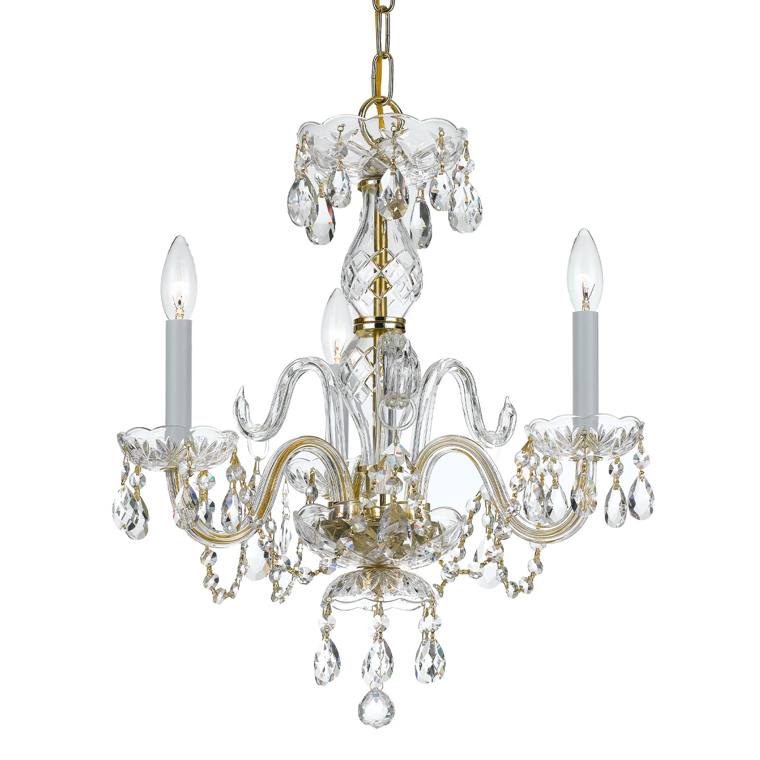Crystorama Traditional Crystal 5044-PB-CL-MWP – 16 Inch – 3 Light – Chandelier – Clear Crystal – Polished Brass – Dry Rated