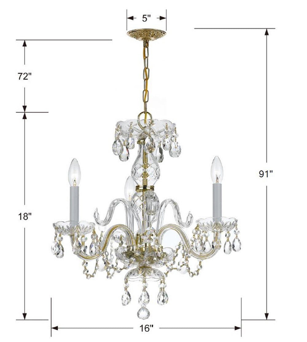 Crystorama Lighting 5044-PB-CL-MWP Mini Chandelier, UL Dry Rated, Polished Brass