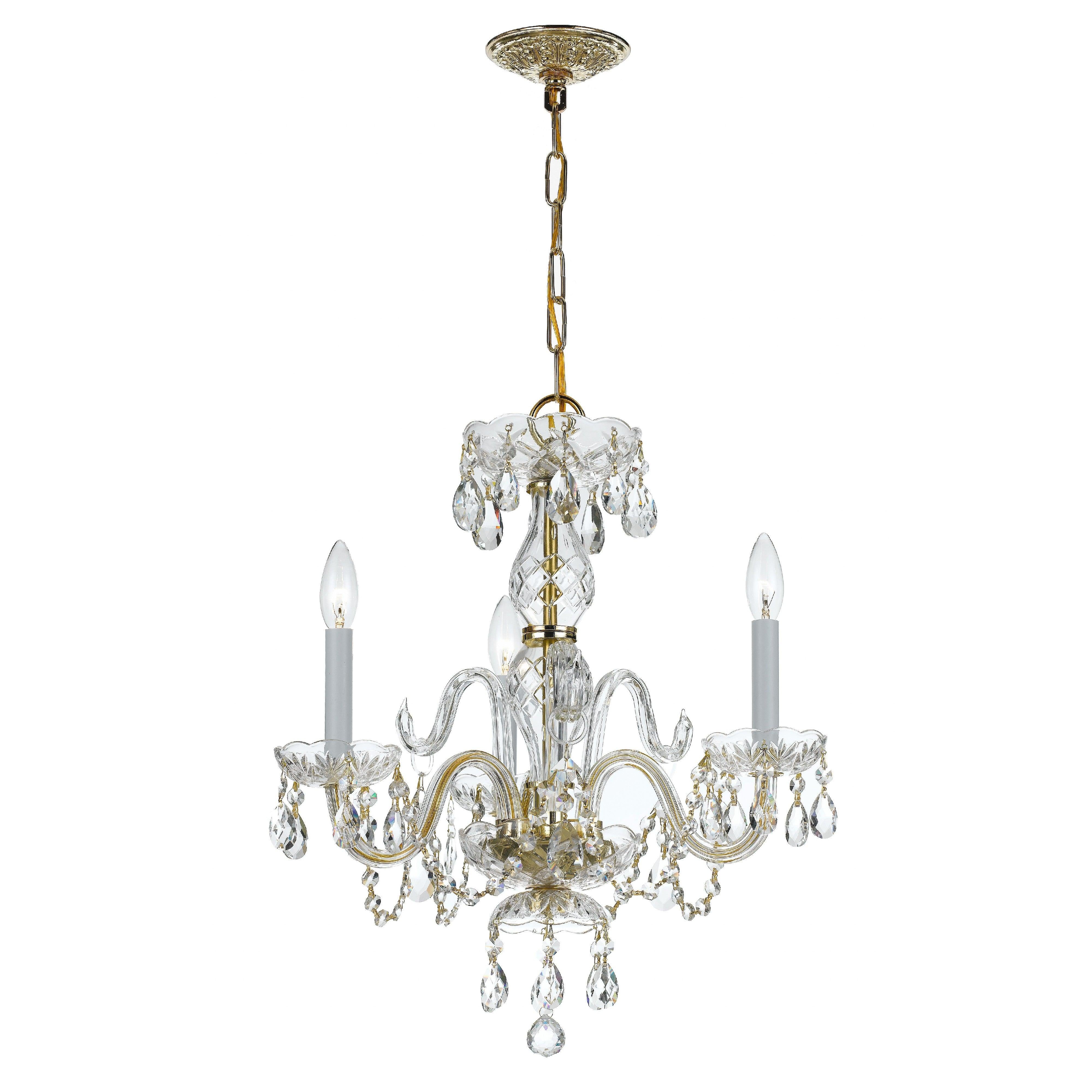Crystorama Traditional Crystal 5044-PB-CL-S – 16 Inch – 3 Light – Chandelier – Clear Crystal – Polished Brass – Dry Rated