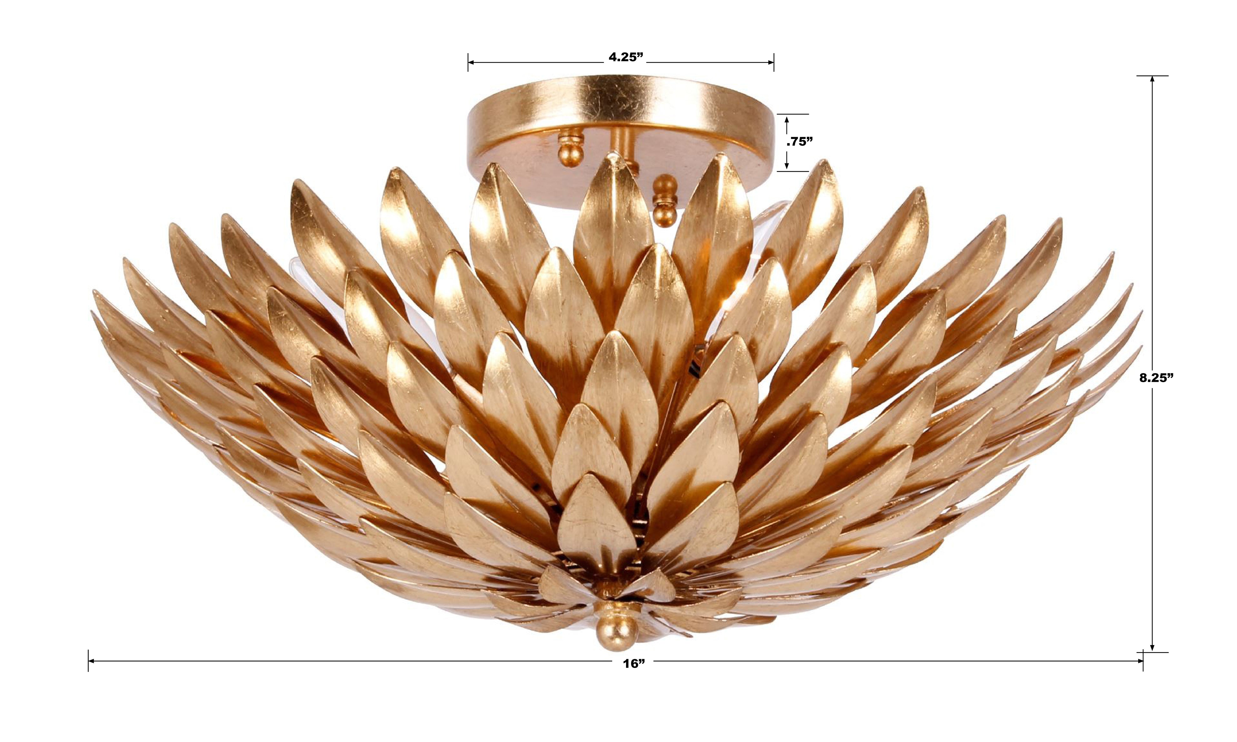 Crystorama Broche 505-GA – 16 Inch – 4 Light – Semi Flush Mount Light – Antique Gold – Damp Rated