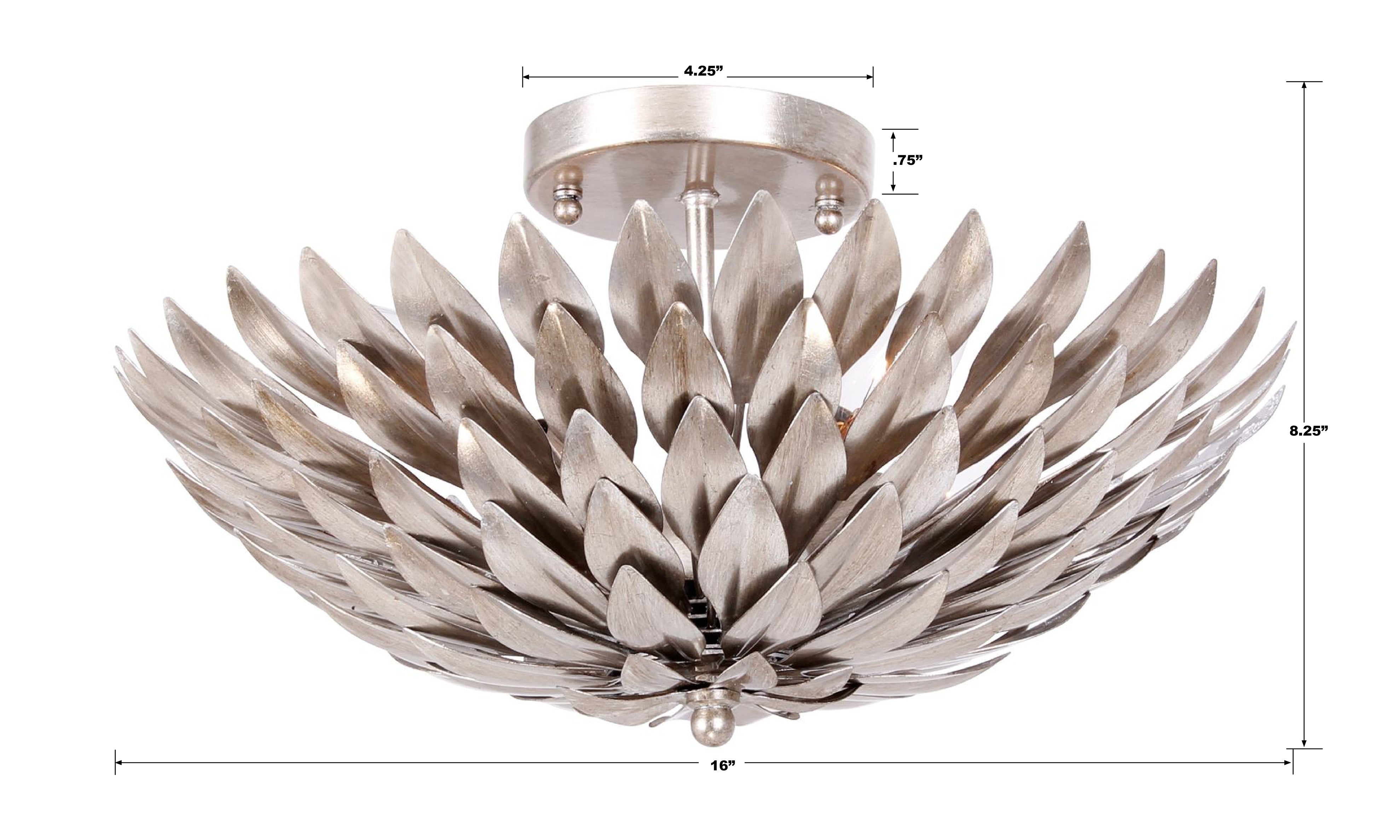 Crystorama Broche 505-SA – 16 Inch – 4 Light – Semi Flush Mount Light – Antique Silver – Damp Rated