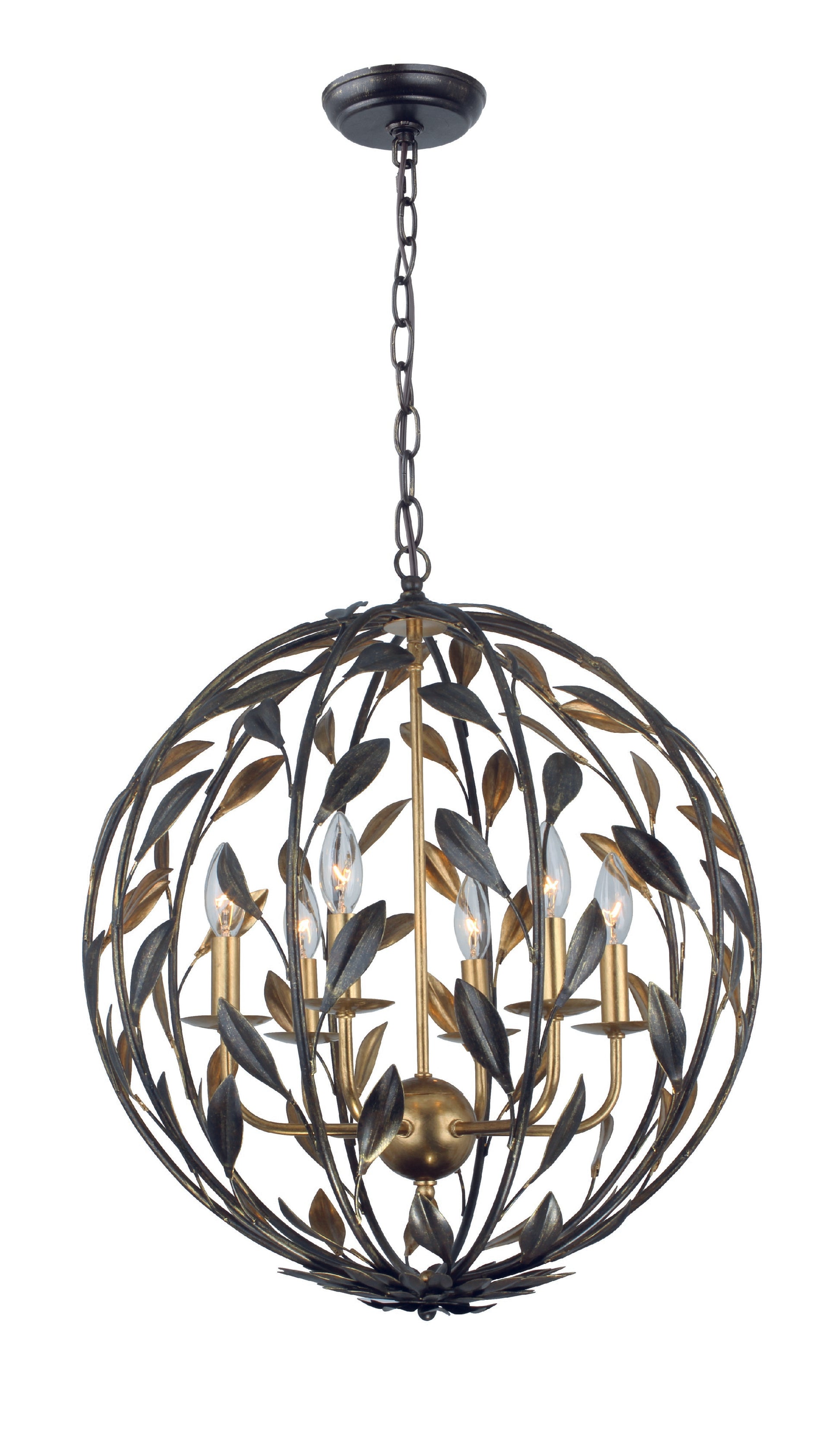 Crystorama Broche 506-EB-GA – 21 Inch – 6 Light – Chandelier – English Bronze + Antique Gold – Damp Rated