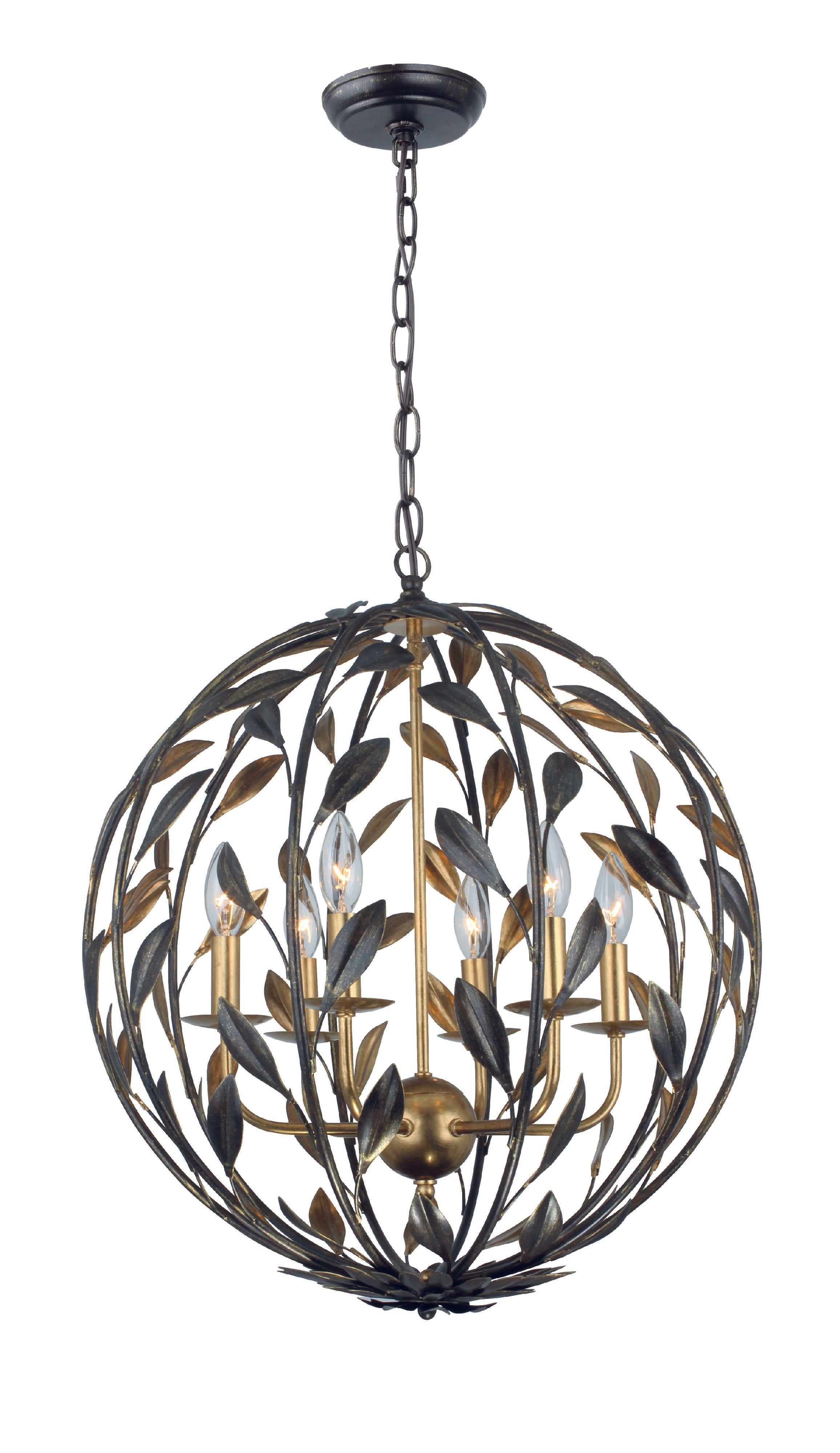 Crystorama Broche 506-EB-GA – 21 Inch – 6 Light – Chandelier – English Bronze + Antique Gold – Damp Rated
