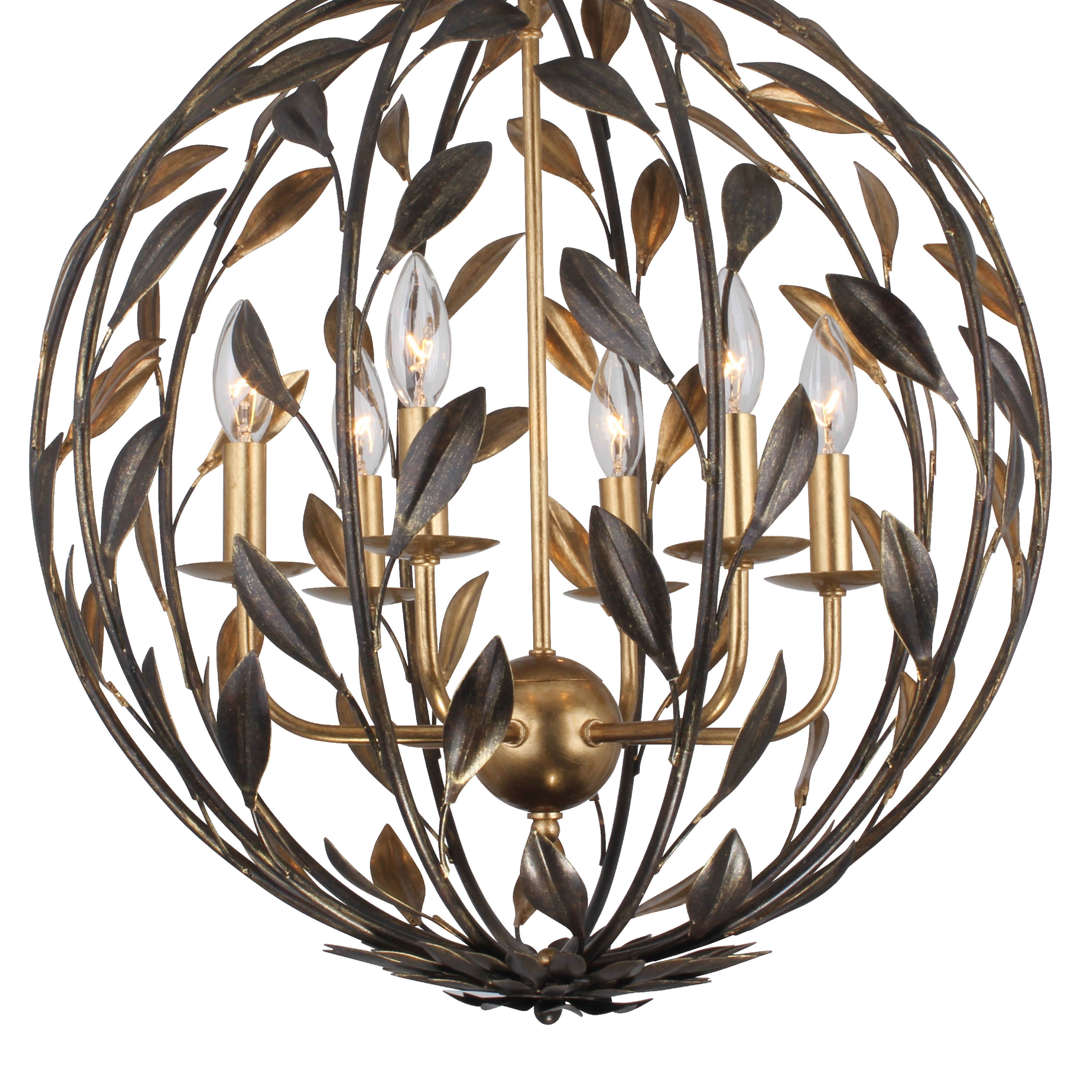 Crystorama Broche 506-EB-GA – 21 Inch – 6 Light – Chandelier – English Bronze + Antique Gold – Damp Rated