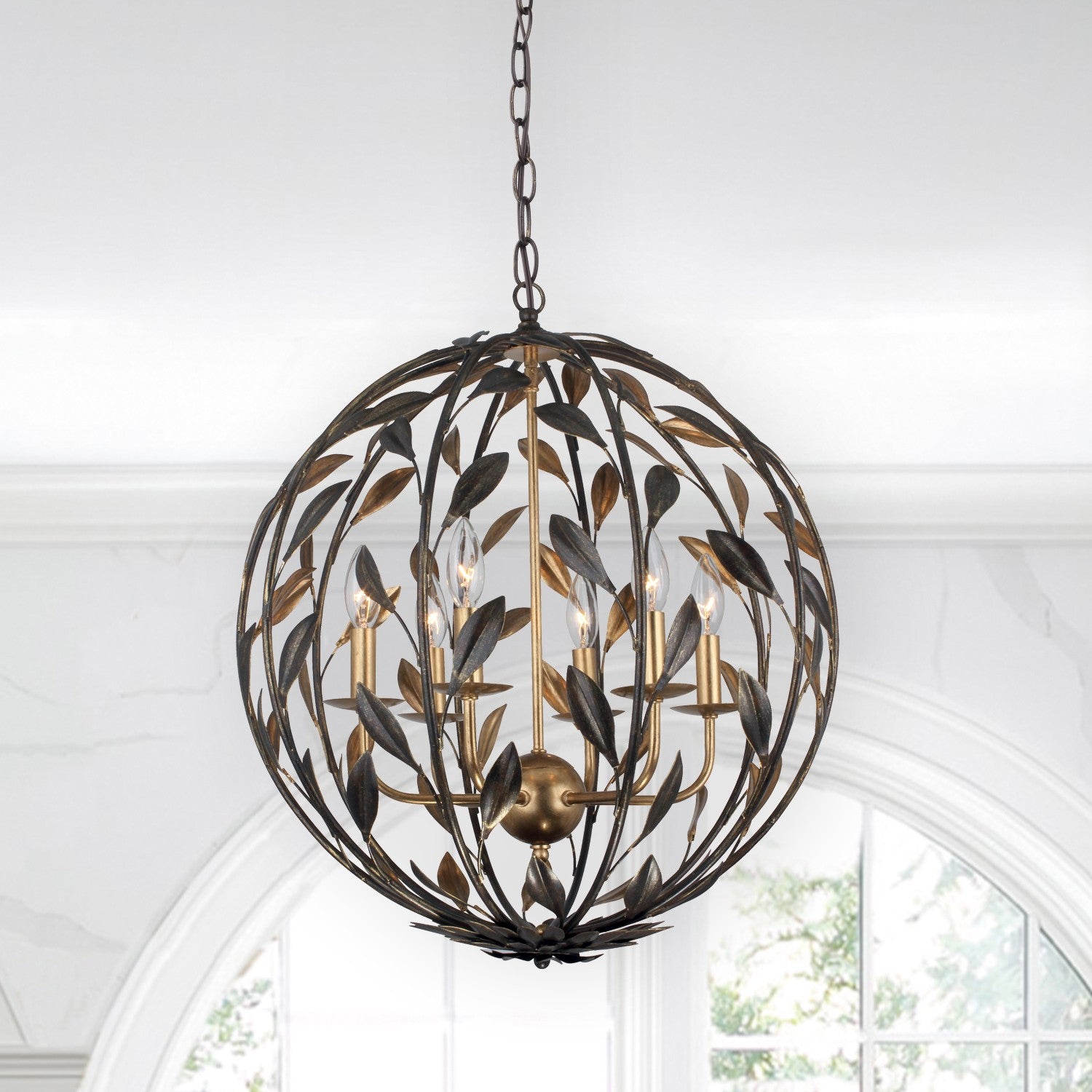 Crystorama Broche 506-EB-GA – 21 Inch – 6 Light – Chandelier – English Bronze + Antique Gold – Damp Rated