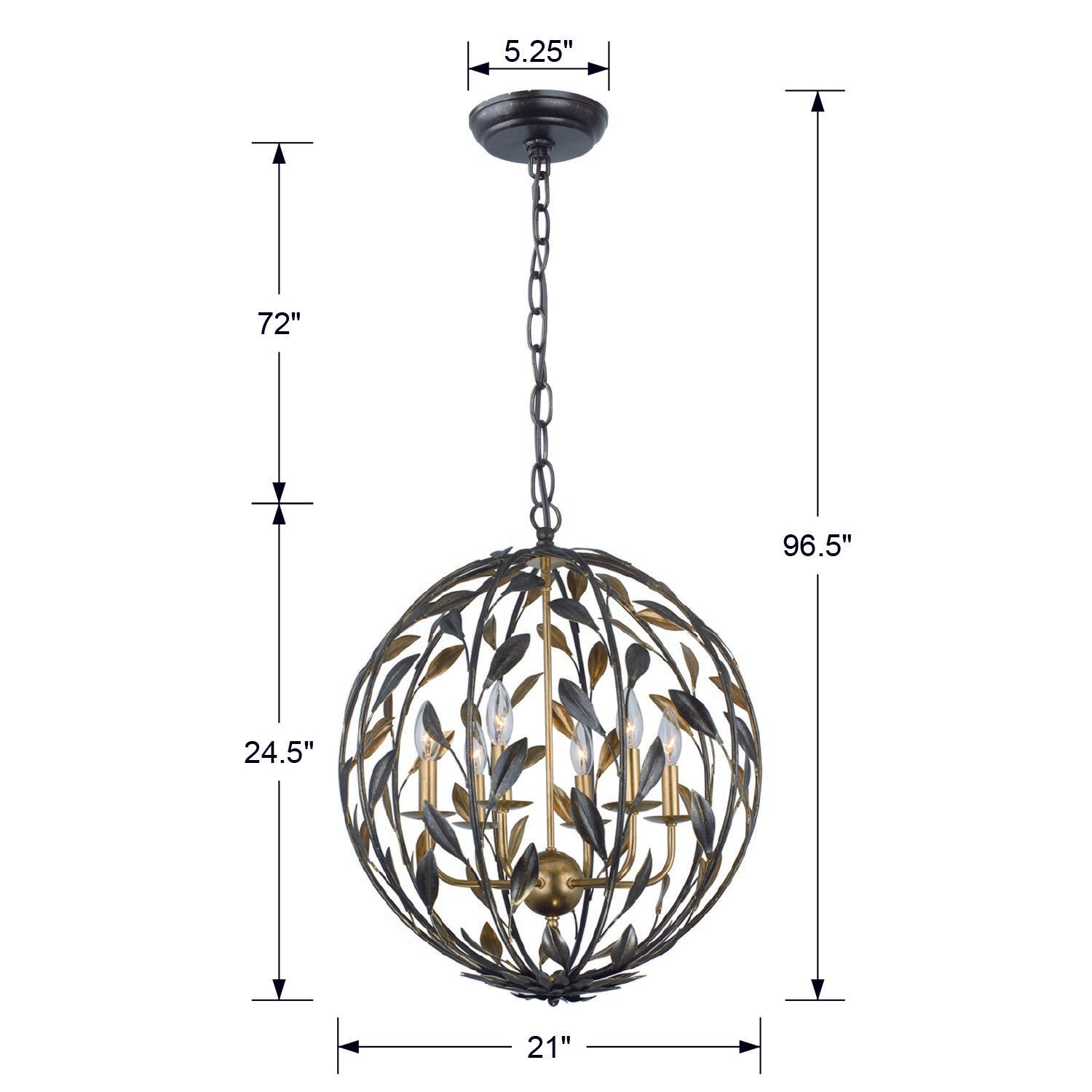 Crystorama Broche 506-EB-GA – 21 Inch – 6 Light – Chandelier – English Bronze + Antique Gold – Damp Rated