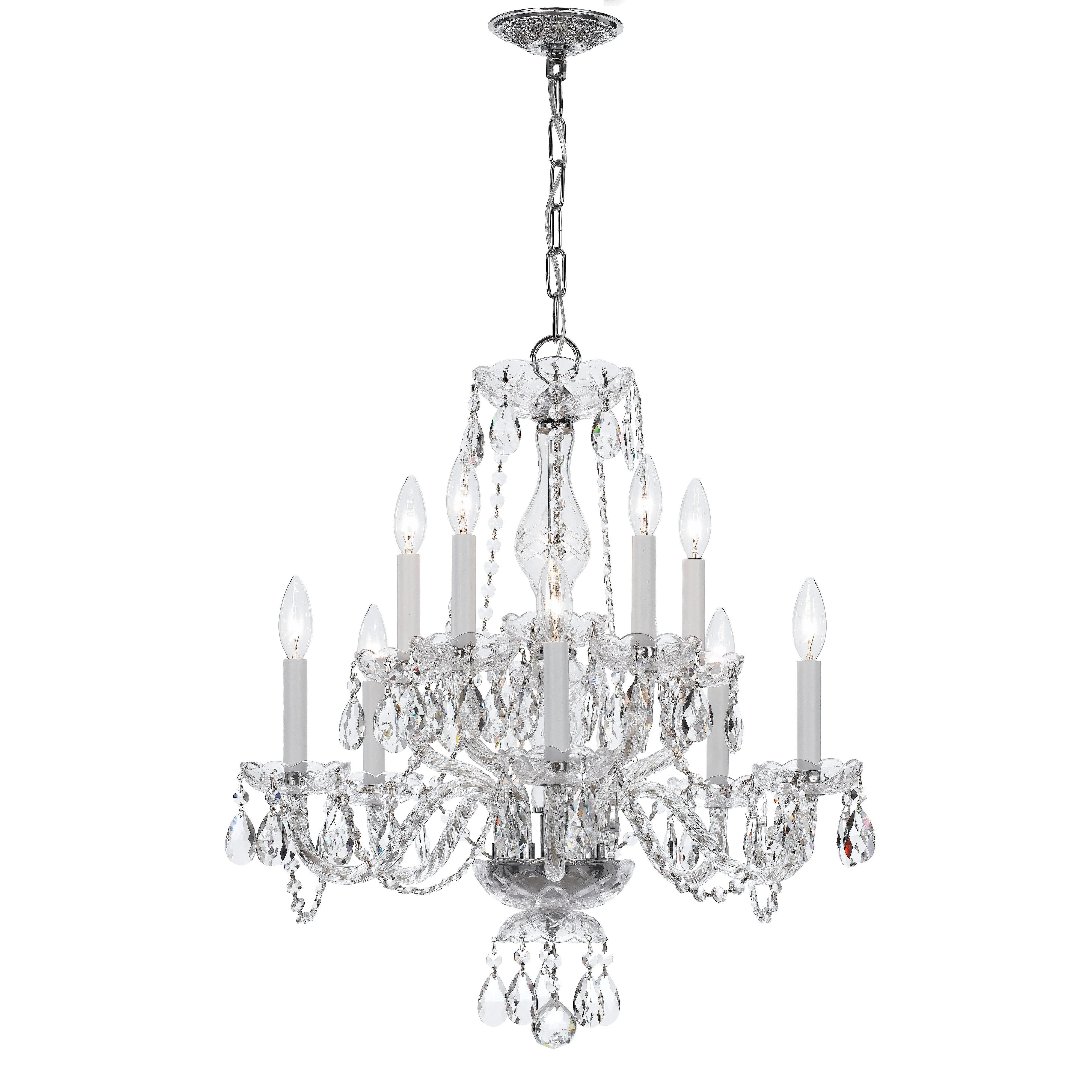 Traditional Crystal 10 Light Clear Italian Crystal Polished Chrome Chandelier