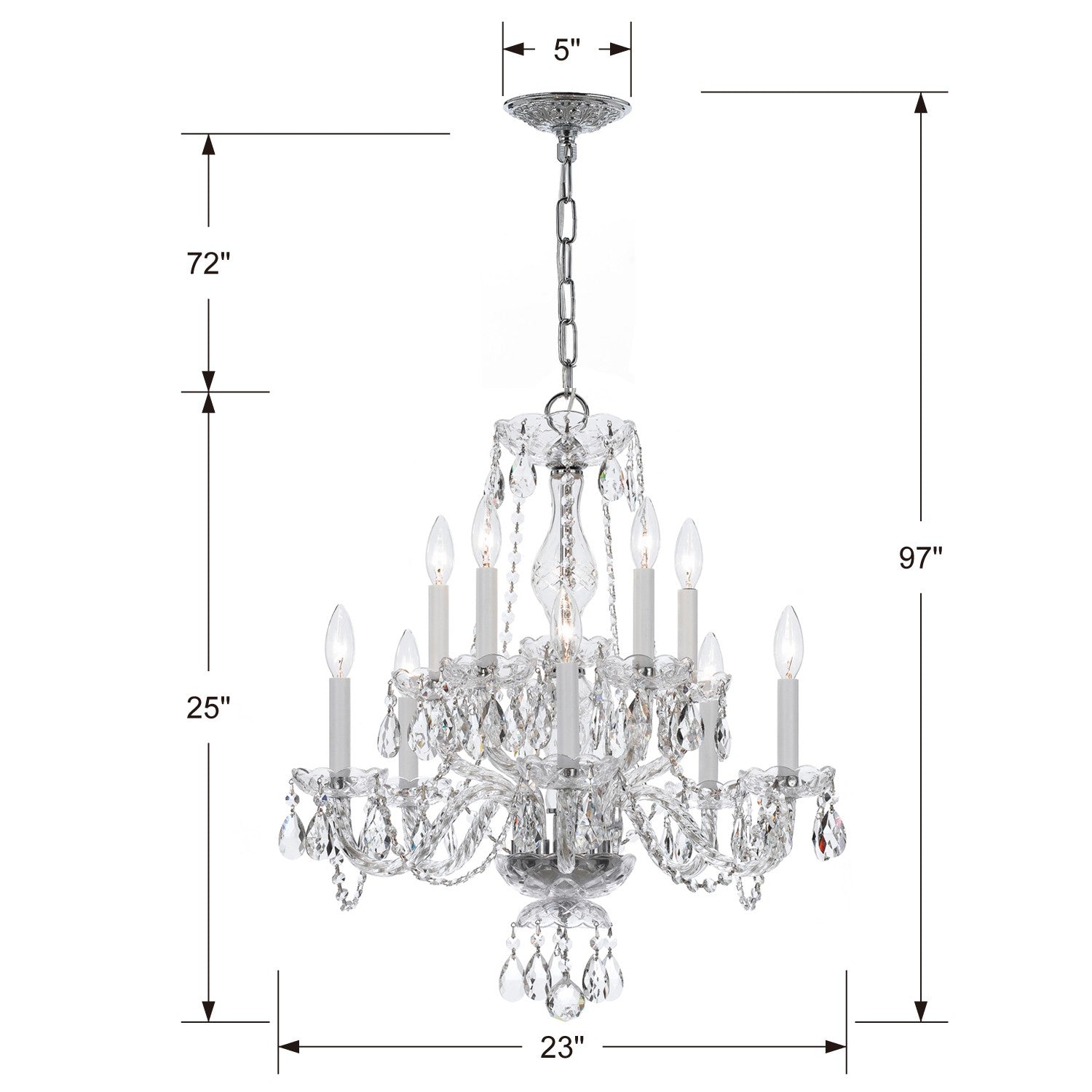 Crystorama Traditional Crystal 5080-CH-CL-I – 23 Inch – 10 Light – Chandelier – Clear Crystal – Polished Chrome – Damp Rated