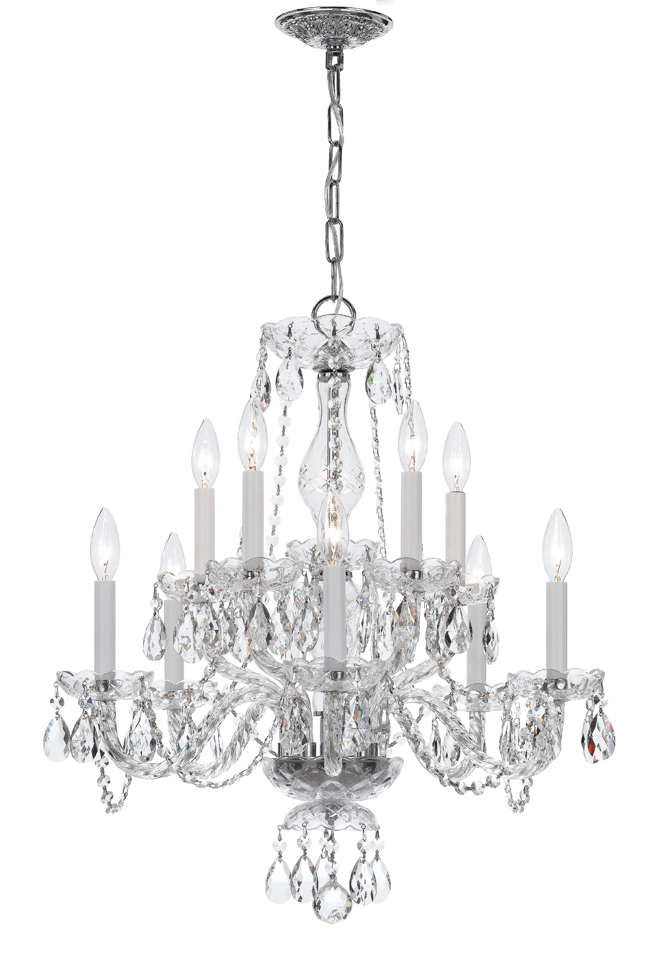 Crystorama Traditional Crystal 5080-CH-CL-MWP – 23 Inch – 10 Light – Chandelier – Clear Crystal – Polished Chrome – Damp Rated