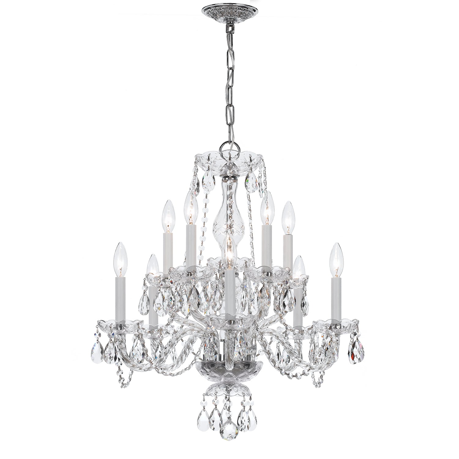 Crystorama Traditional Crystal 5080-CH-CL-MWP – 23 Inch – 10 Light – Chandelier – Clear Crystal – Polished Chrome – Damp Rated