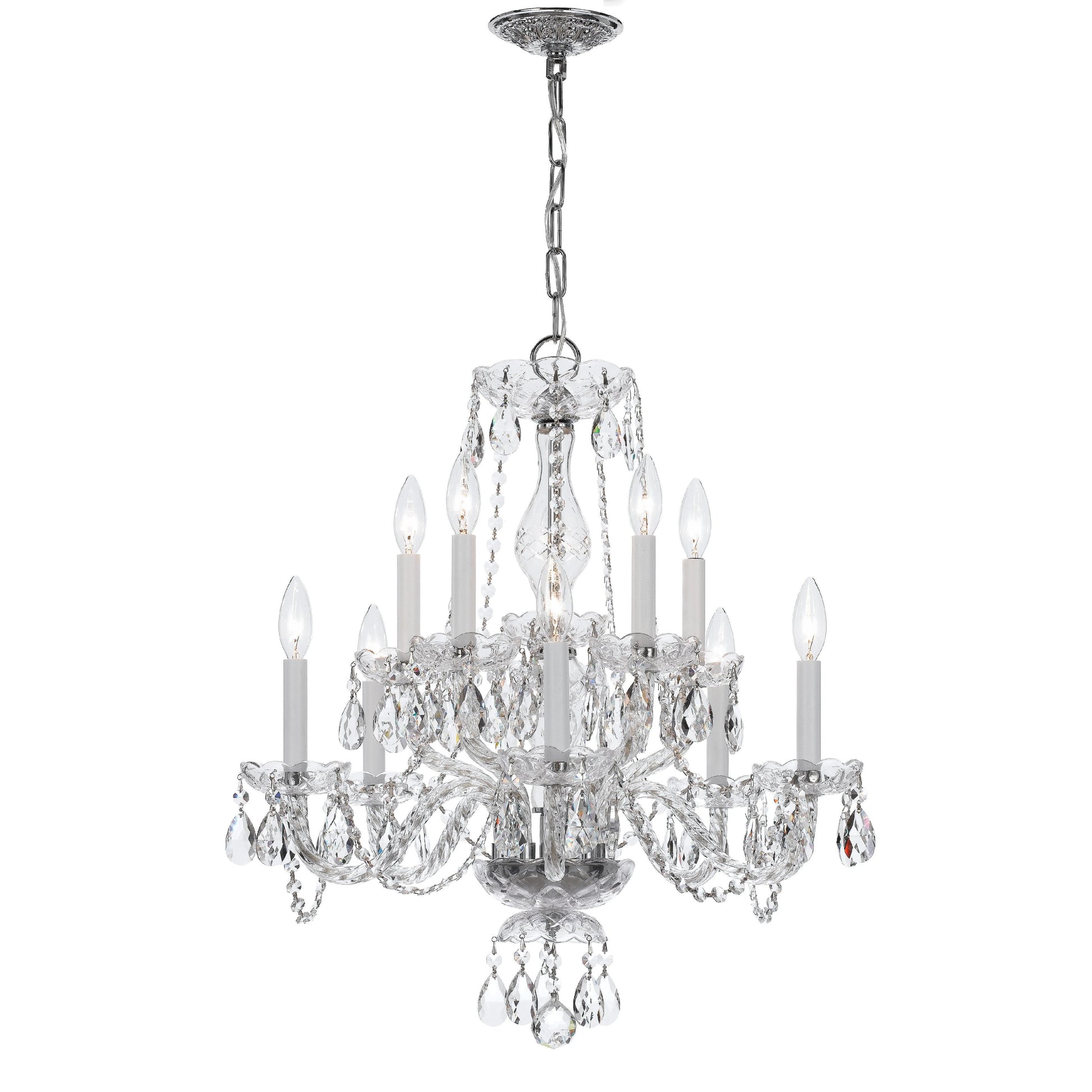 Crystorama Traditional Crystal 5080-CH-CL-SAQ – 23 Inch – 10 Light – Chandelier – Clear Crystal – Polished Chrome – Damp Rated
