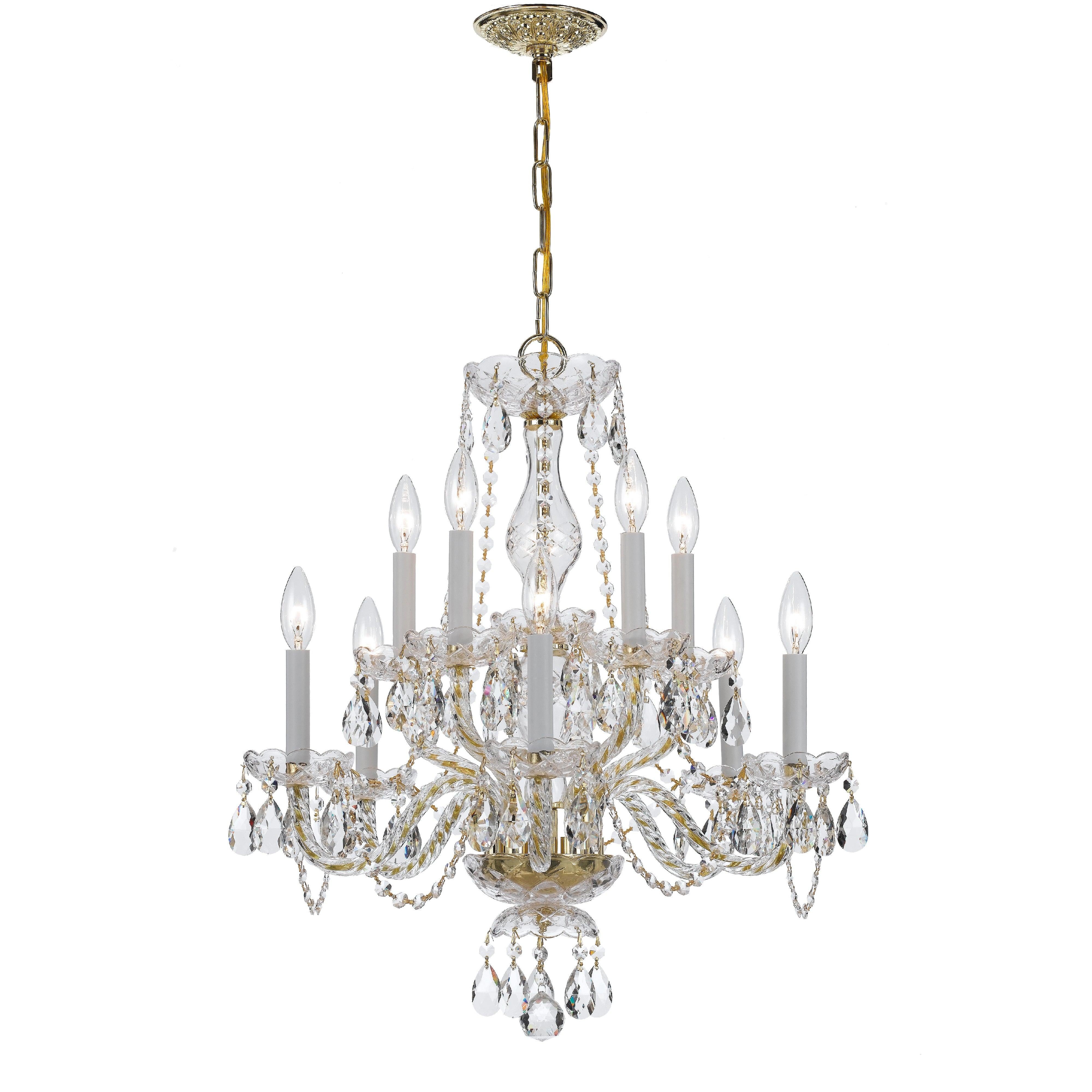 Traditional Crystal 10 Light Clear Italian Crystal Polished Brass Chandelier