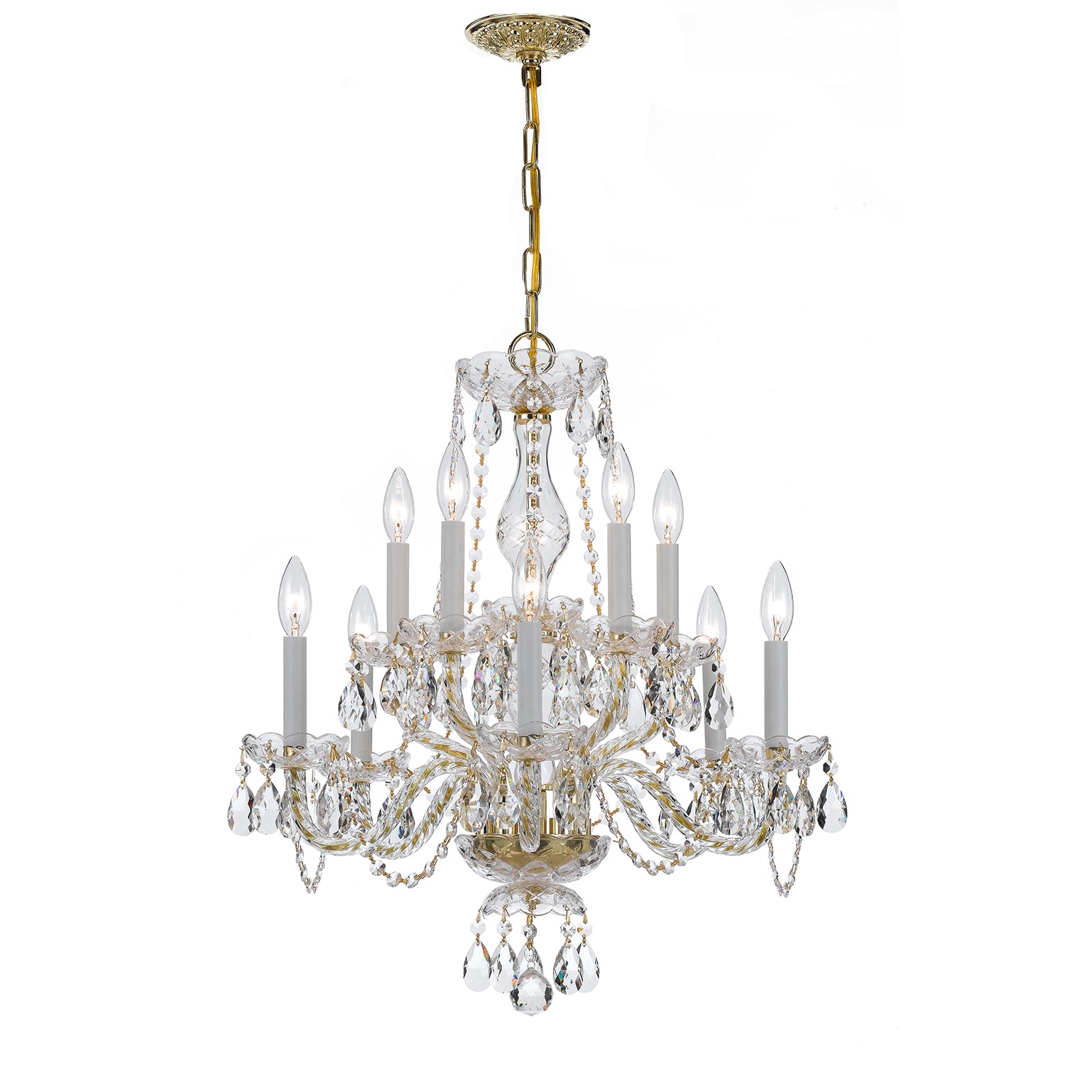 Crystorama Traditional Crystal 5080-PB-CL-I – 23 Inch – 10 Light – Chandelier – Clear Crystal – Polished Brass – Damp Rated