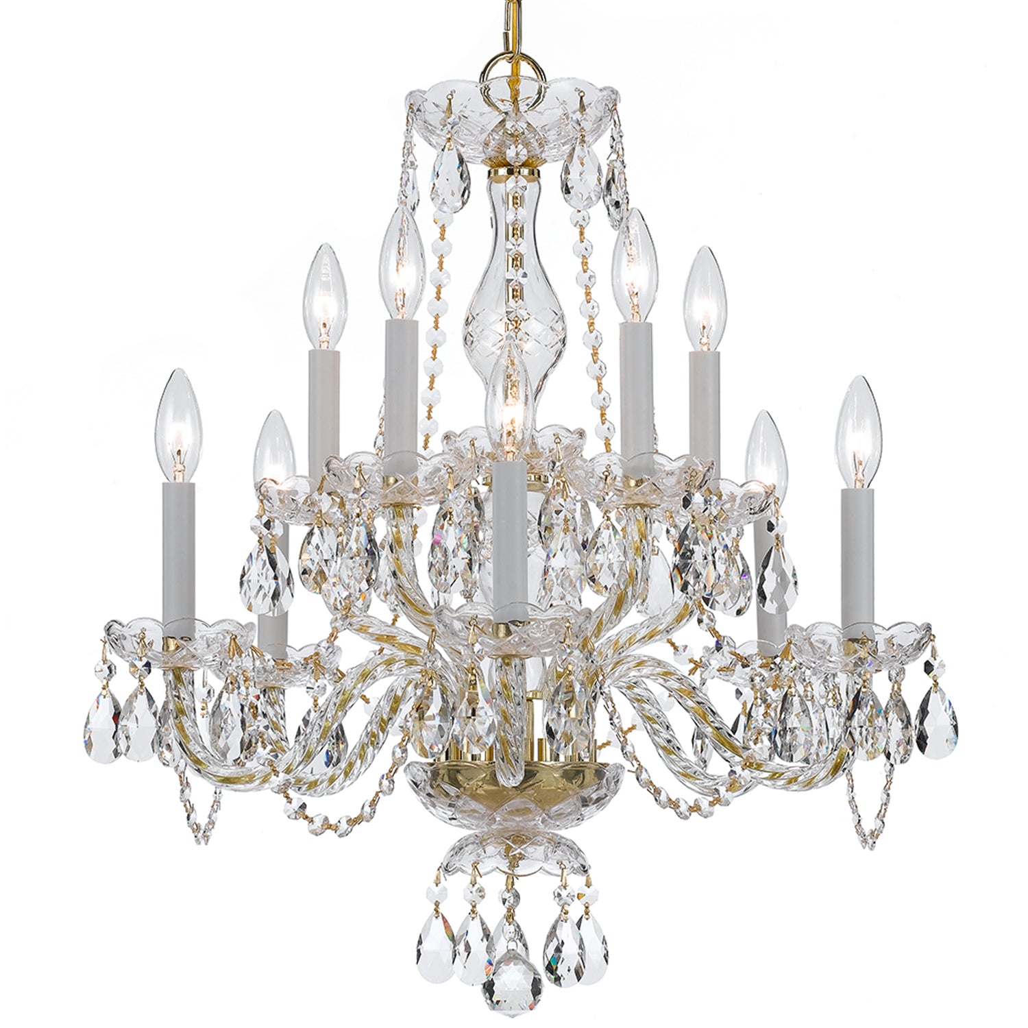 Crystorama Traditional Crystal 5080-PB-CL-I – 23 Inch – 10 Light – Chandelier – Clear Crystal – Polished Brass – Damp Rated