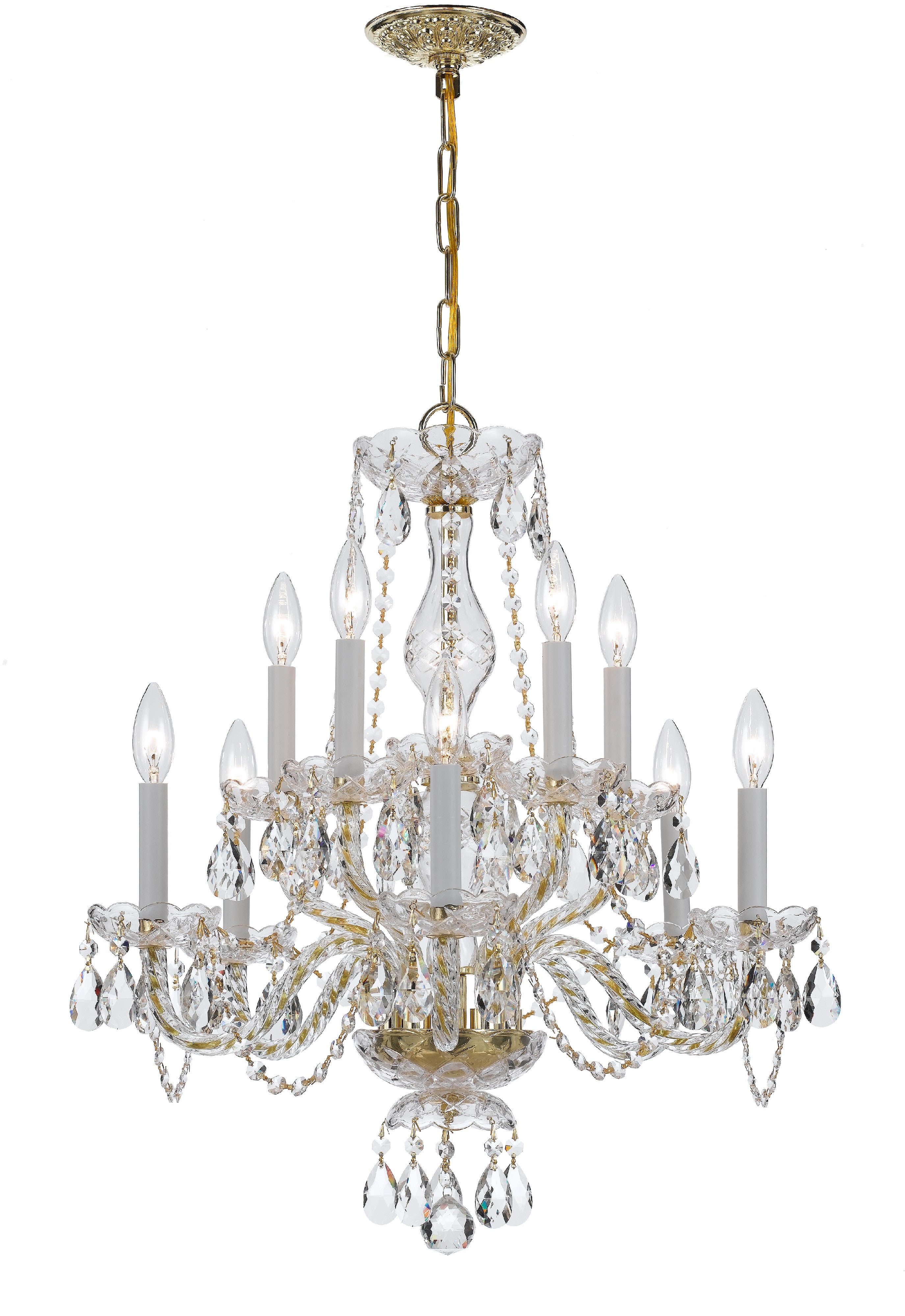 Crystorama Traditional Crystal 5080-PB-CL-MWP – 23 Inch – 10 Light – Chandelier – Clear Crystal – Polished Brass – Damp Rated