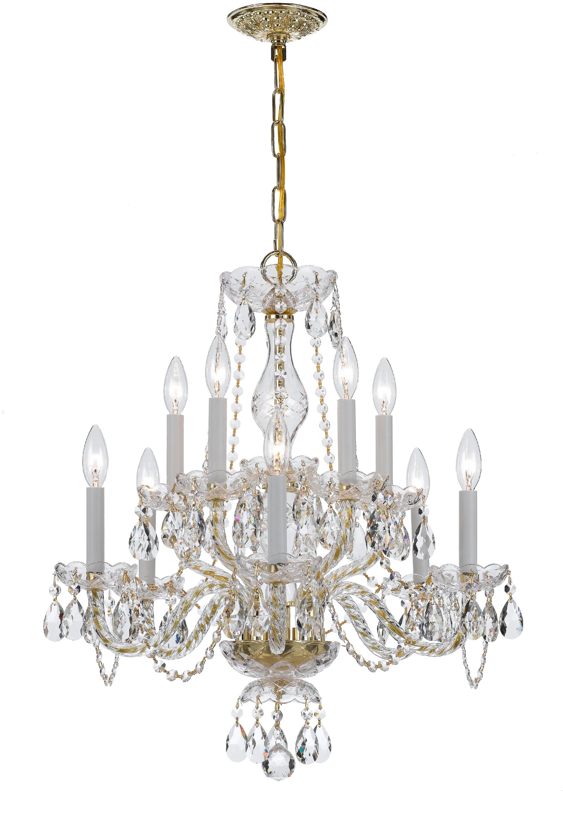 Crystorama Traditional Crystal 5080-PB-CL-SAQ – 23 Inch – 10 Light – Chandelier – Clear Crystal – Polished Brass – Damp Rated