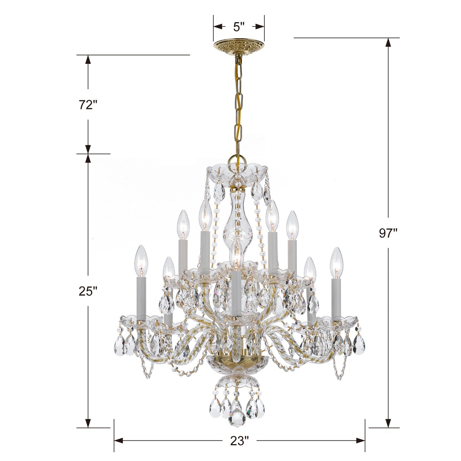 Crystorama Traditional Crystal 5080-PB-CL-SAQ – 23 Inch – 10 Light – Chandelier – Clear Crystal – Polished Brass – Damp Rated