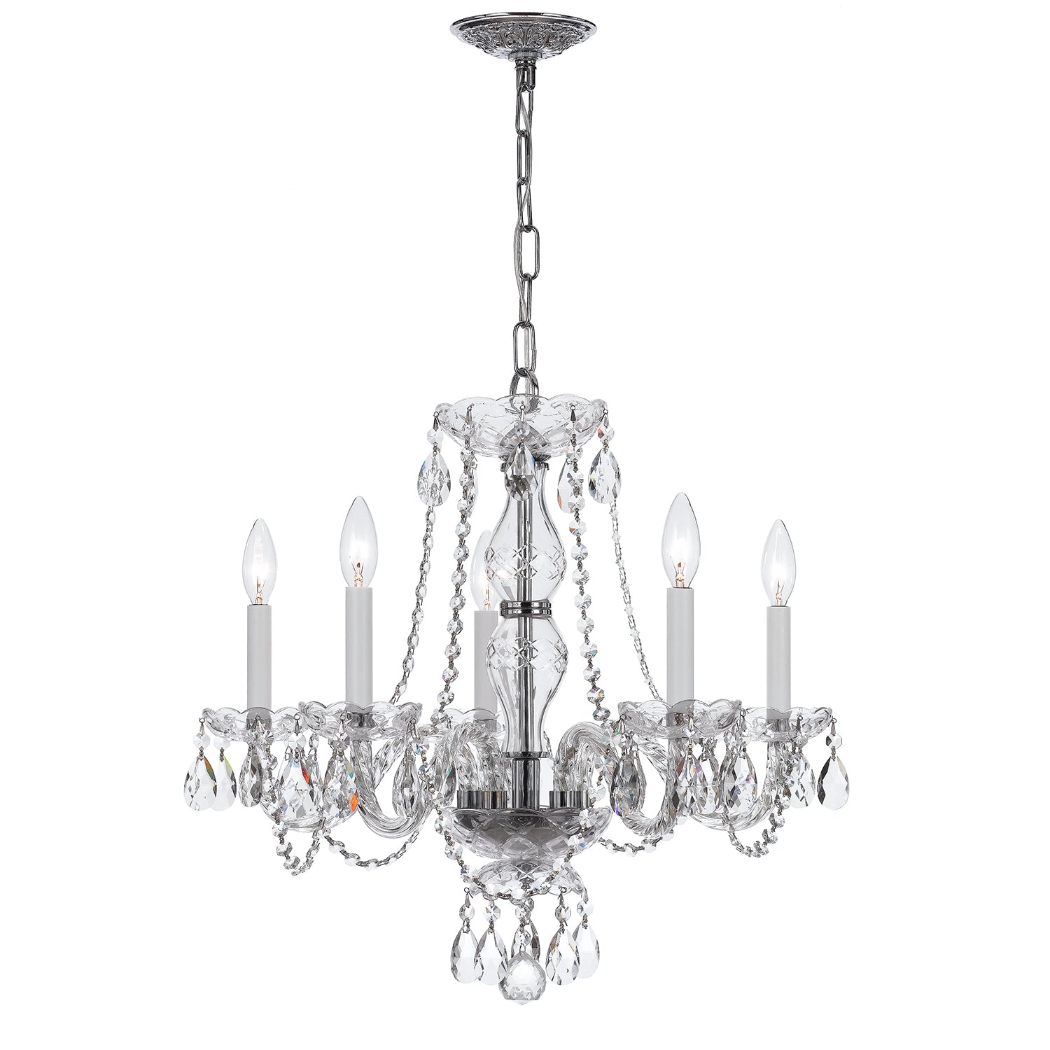 Crystorama Traditional Crystal 5085-CH-CL-I – 21 Inch – 5 Light – Chandelier – Clear Crystal – Polished Chrome – Damp Rated