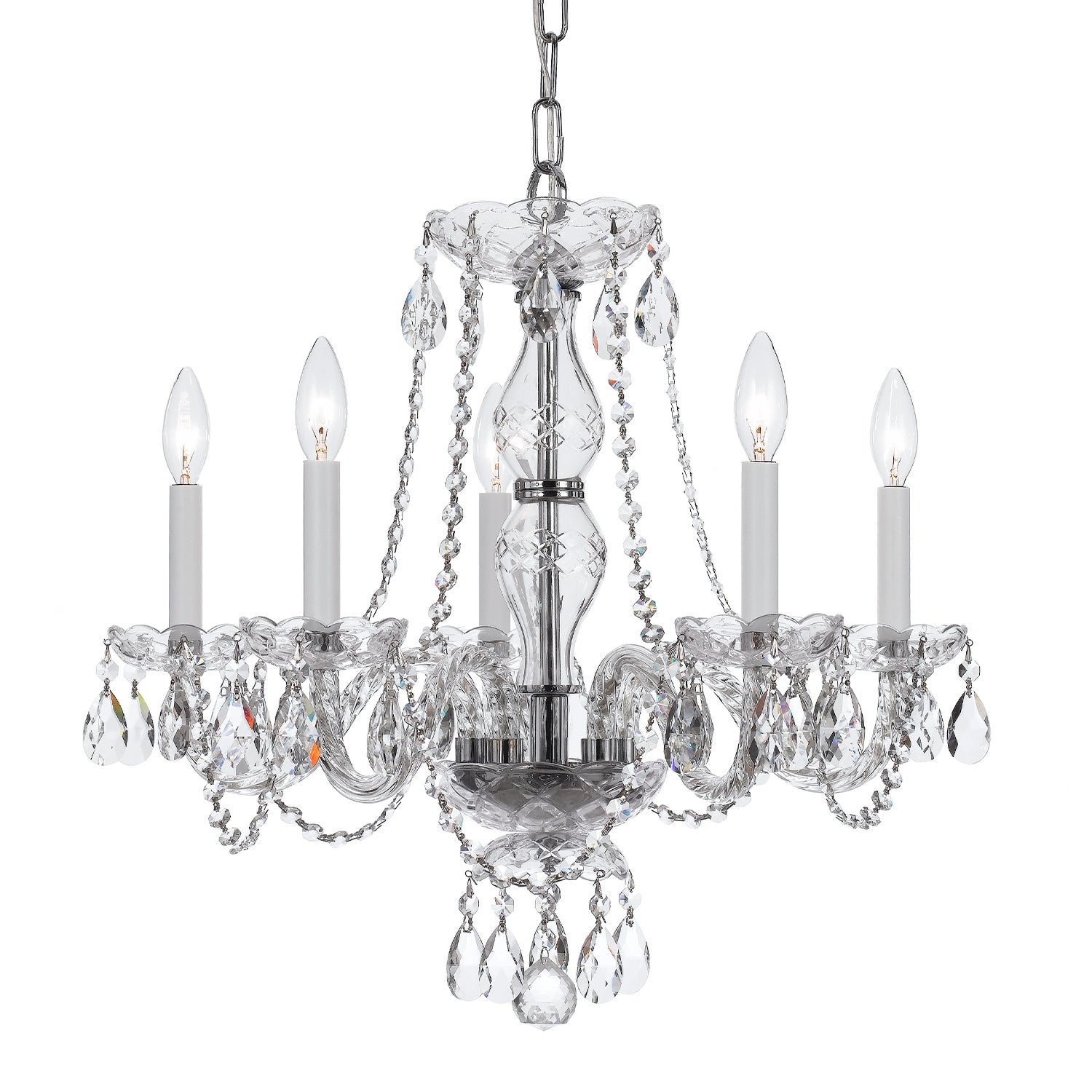 Crystorama Traditional Crystal 5085-CH-CL-I – 21 Inch – 5 Light – Chandelier – Clear Crystal – Polished Chrome – Damp Rated