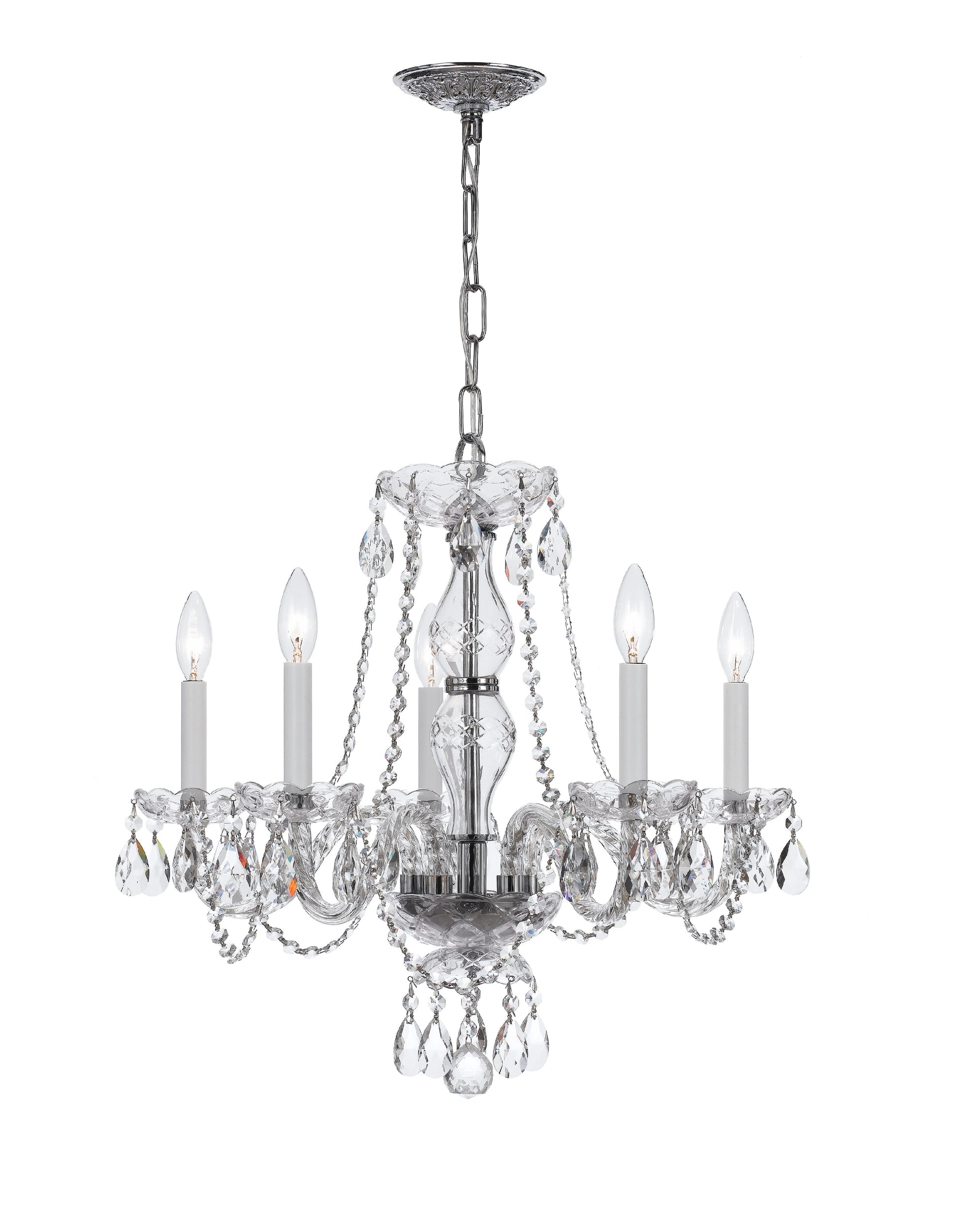 Crystorama Traditional Crystal 5085-CH-CL-S – 21 Inch – 5 Light – Chandelier – Clear Crystal – Polished Chrome – Damp Rated