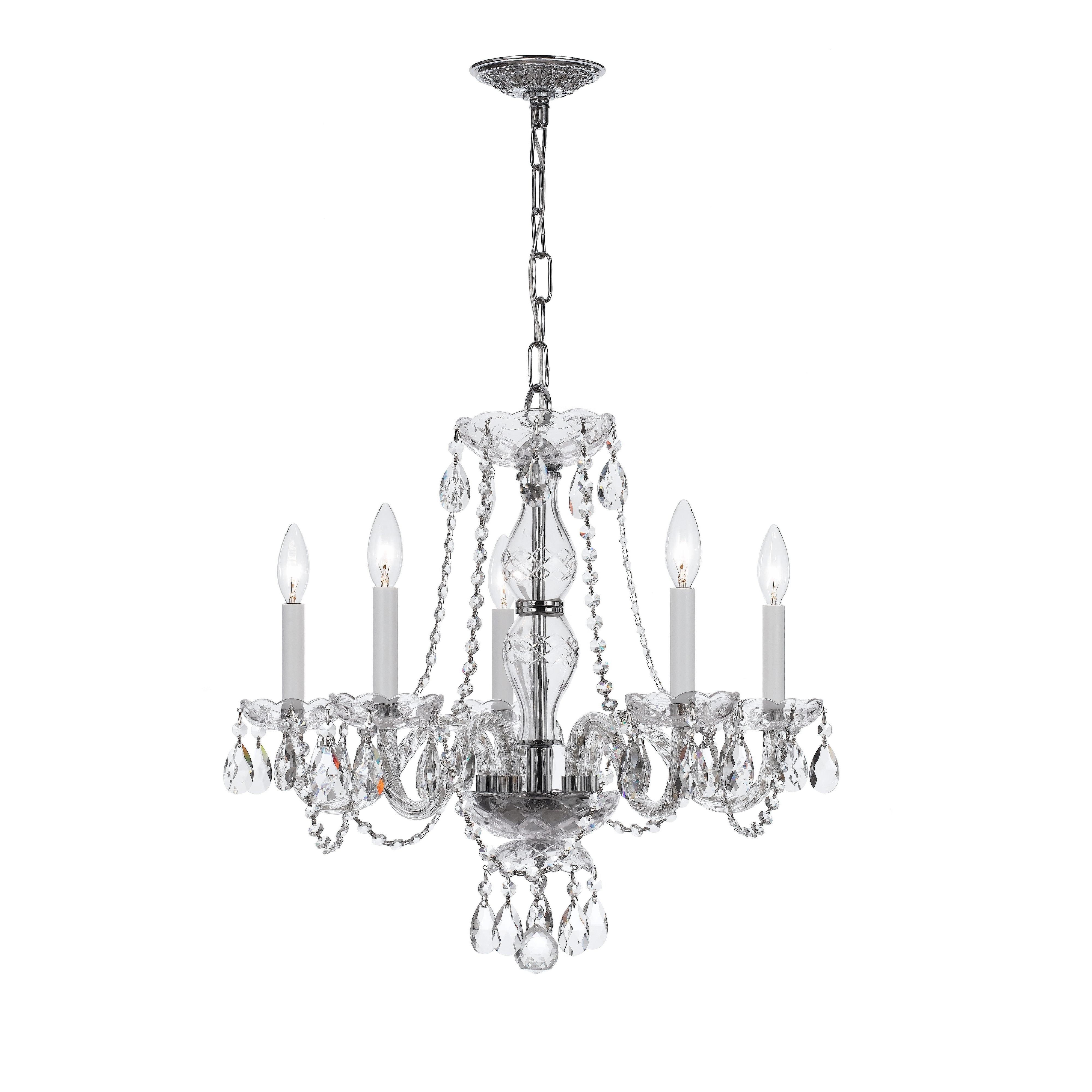 Crystorama Traditional Crystal 5085-CH-CL-S – 21 Inch – 5 Light – Chandelier – Clear Crystal – Polished Chrome – Damp Rated