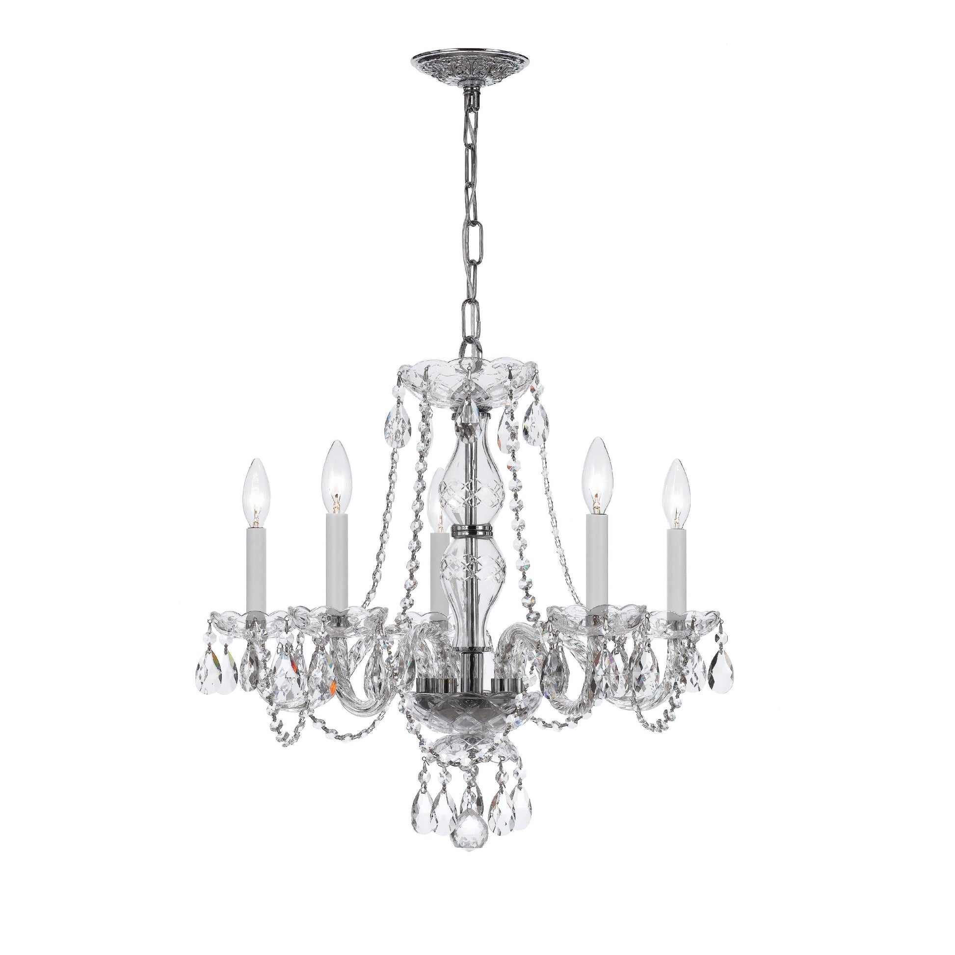 Crystorama Traditional Crystal 5085-CH-CL-SAQ – 21 Inch – 5 Light – Chandelier – Clear Crystal – Polished Chrome – Damp Rated