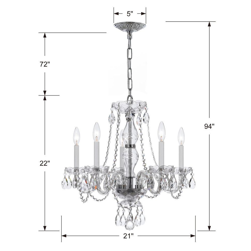 Crystorama Lighting 5085-CH-CL-S Traditional Crystal 5 Light Swarovski Strass Crystal Chandelier, UL Damp Rated, Polished Chrome
