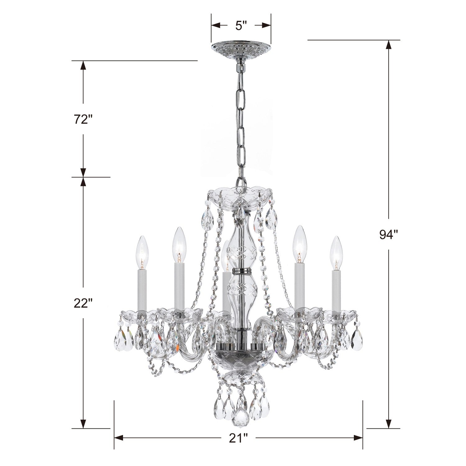 Crystorama Traditional Crystal 5085-CH-CL-S – 21 Inch – 5 Light – Chandelier – Clear Crystal – Polished Chrome – Damp Rated