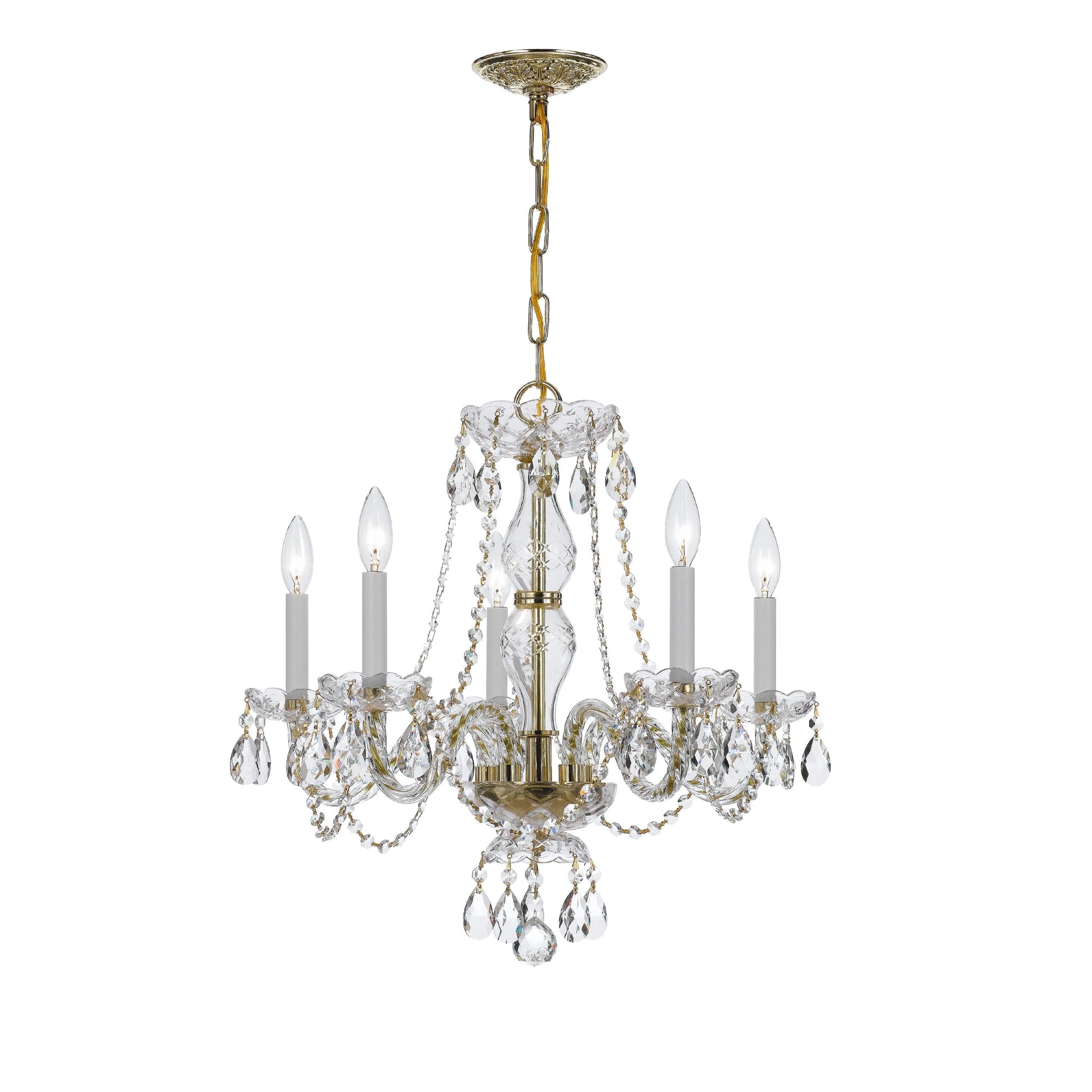 Crystorama Traditional Crystal 5085-PB-CL-MWP – 21 Inch – 5 Light – Chandelier – Clear Crystal – Polished Brass – Damp Rated