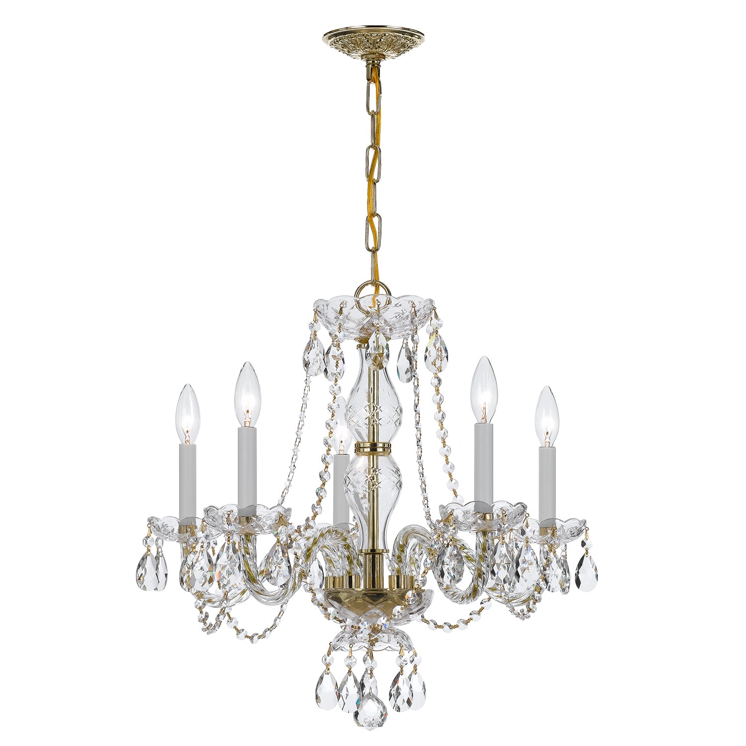 Crystorama Traditional Crystal 5085-PB-CL-MWP – 21 Inch – 5 Light – Chandelier – Clear Crystal – Polished Brass – Damp Rated