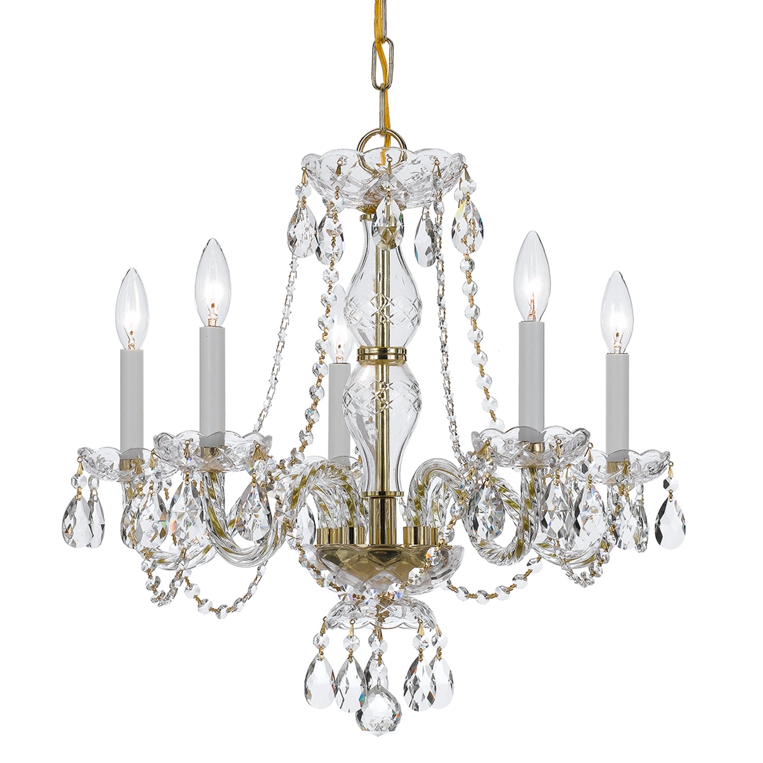 Crystorama Traditional Crystal 5085-PB-CL-MWP – 21 Inch – 5 Light – Chandelier – Clear Crystal – Polished Brass – Damp Rated