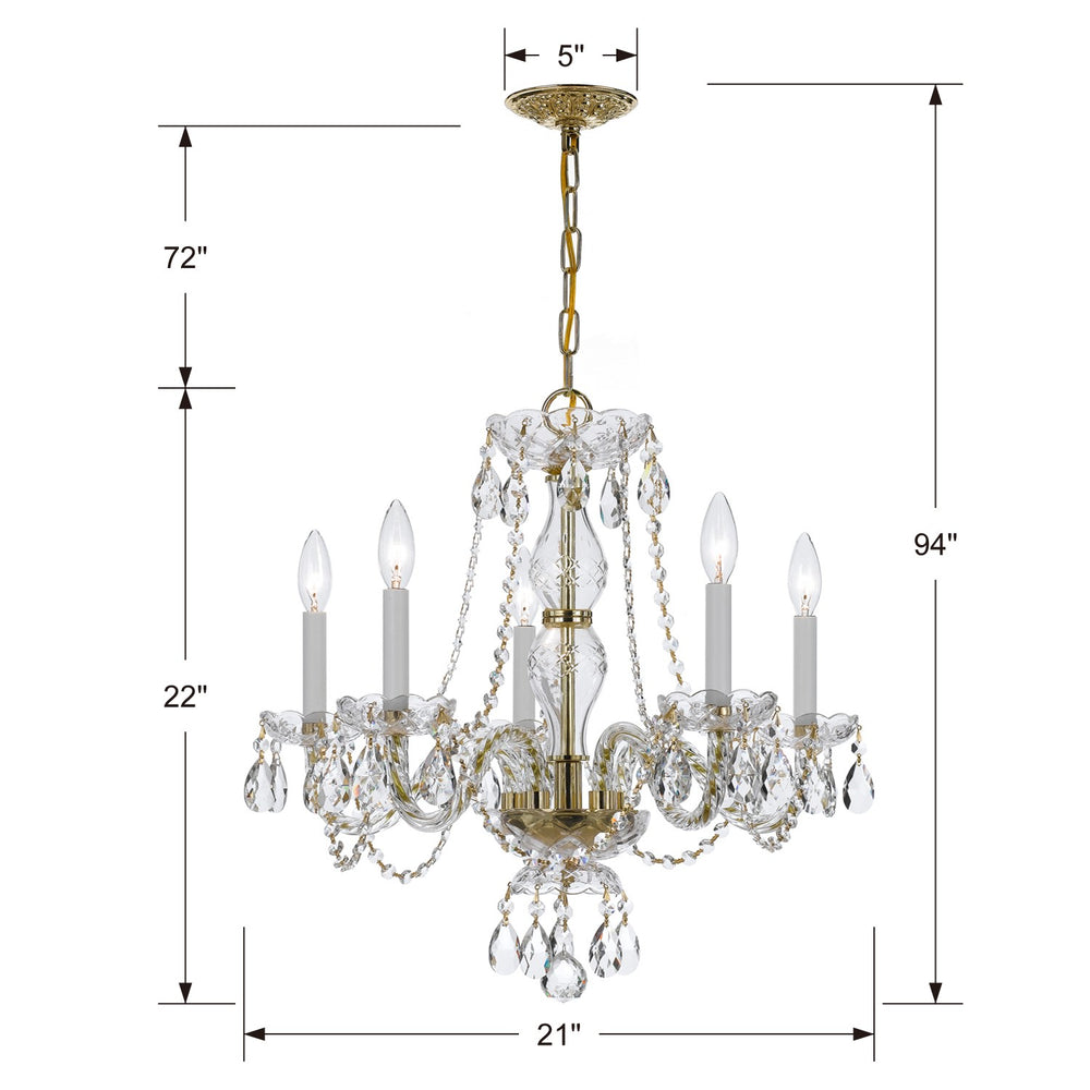 Crystorama Lighting 5085-PB-CL-SAQ Traditional Crystal 5 Light Polished Brass Chandelier