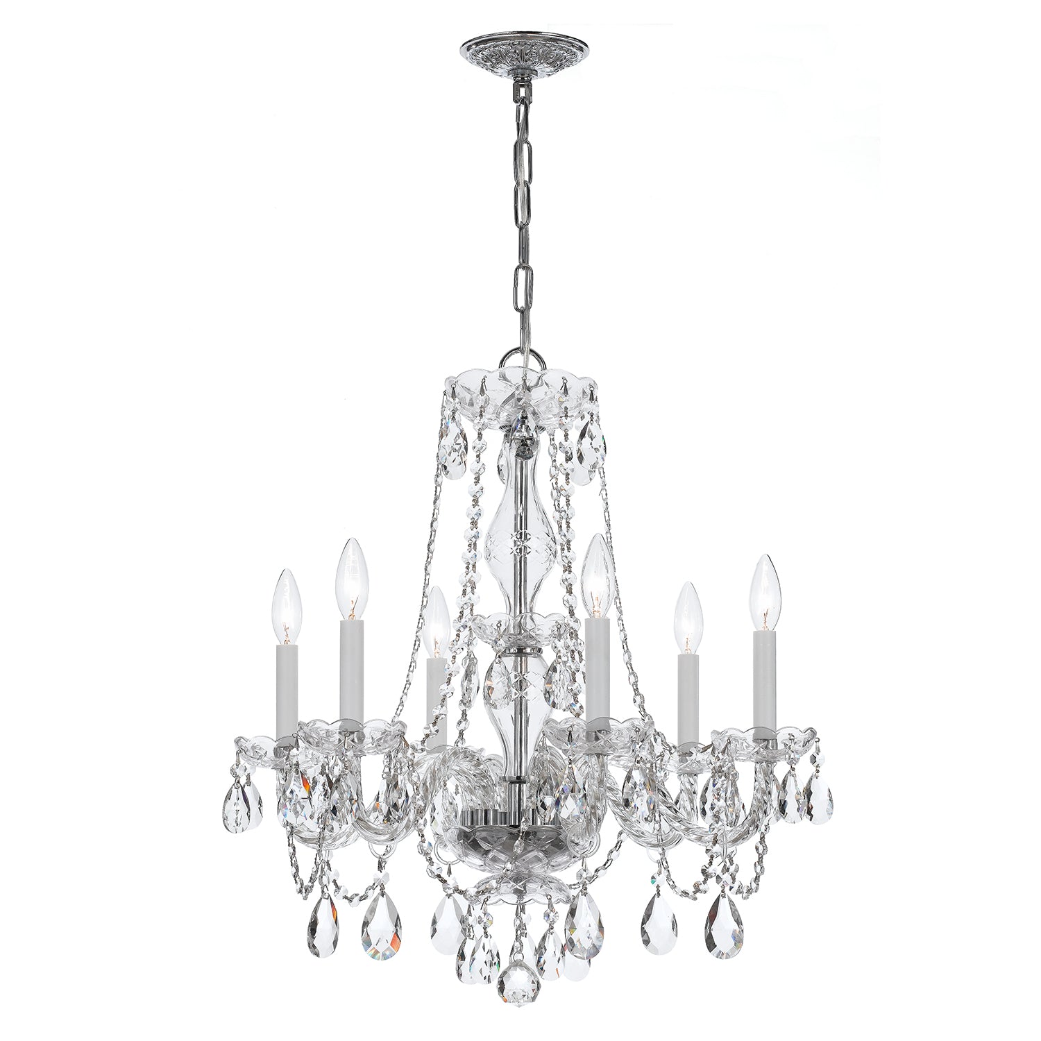 Crystorama Traditional Crystal 5086-CH-CL-I – 23 Inch – 6 Light – Chandelier – Clear Crystal – Polished Chrome – Damp Rated