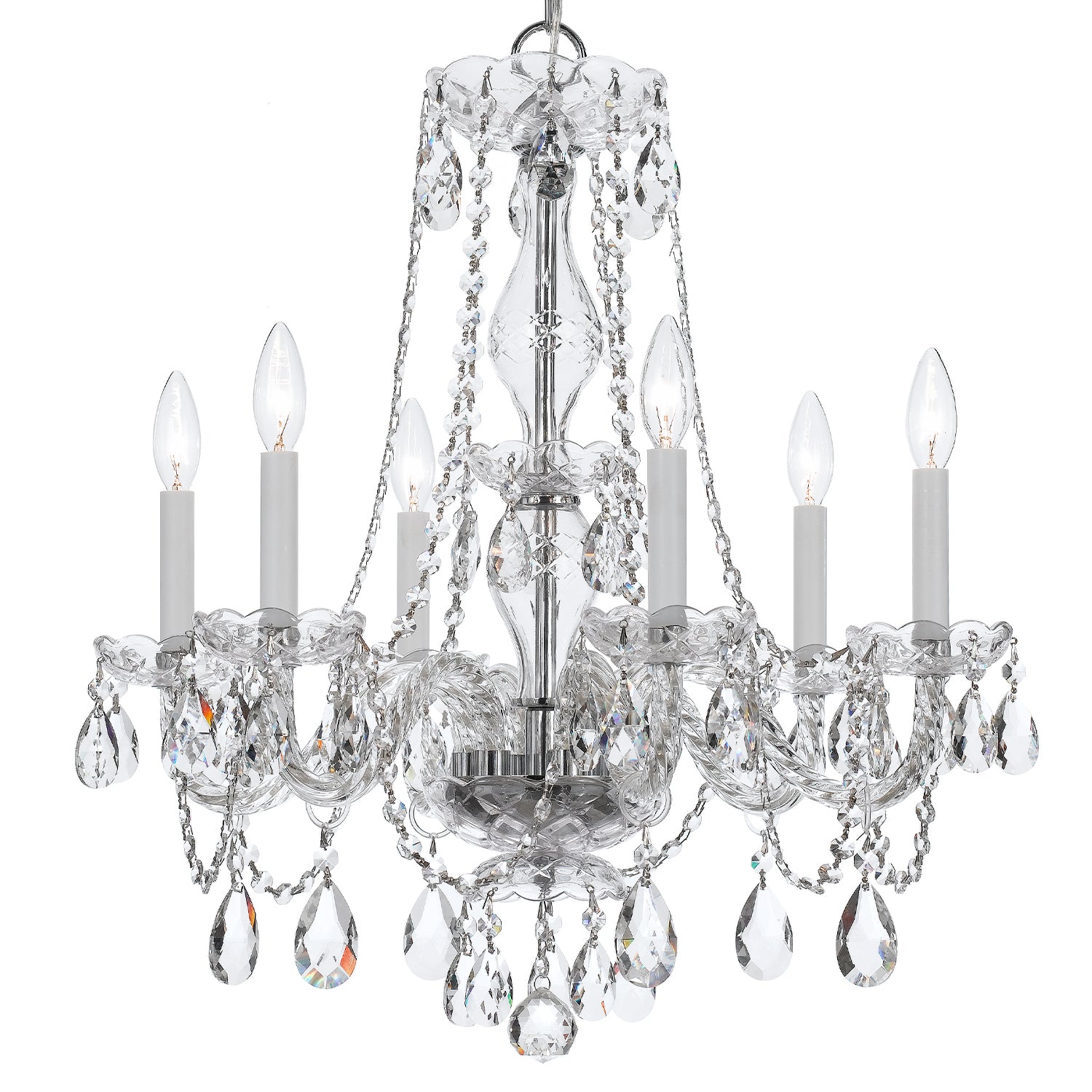 Crystorama Traditional Crystal 5086-CH-CL-MWP – 23 Inch – 6 Light – Chandelier – Clear Crystal – Polished Chrome – Damp Rated