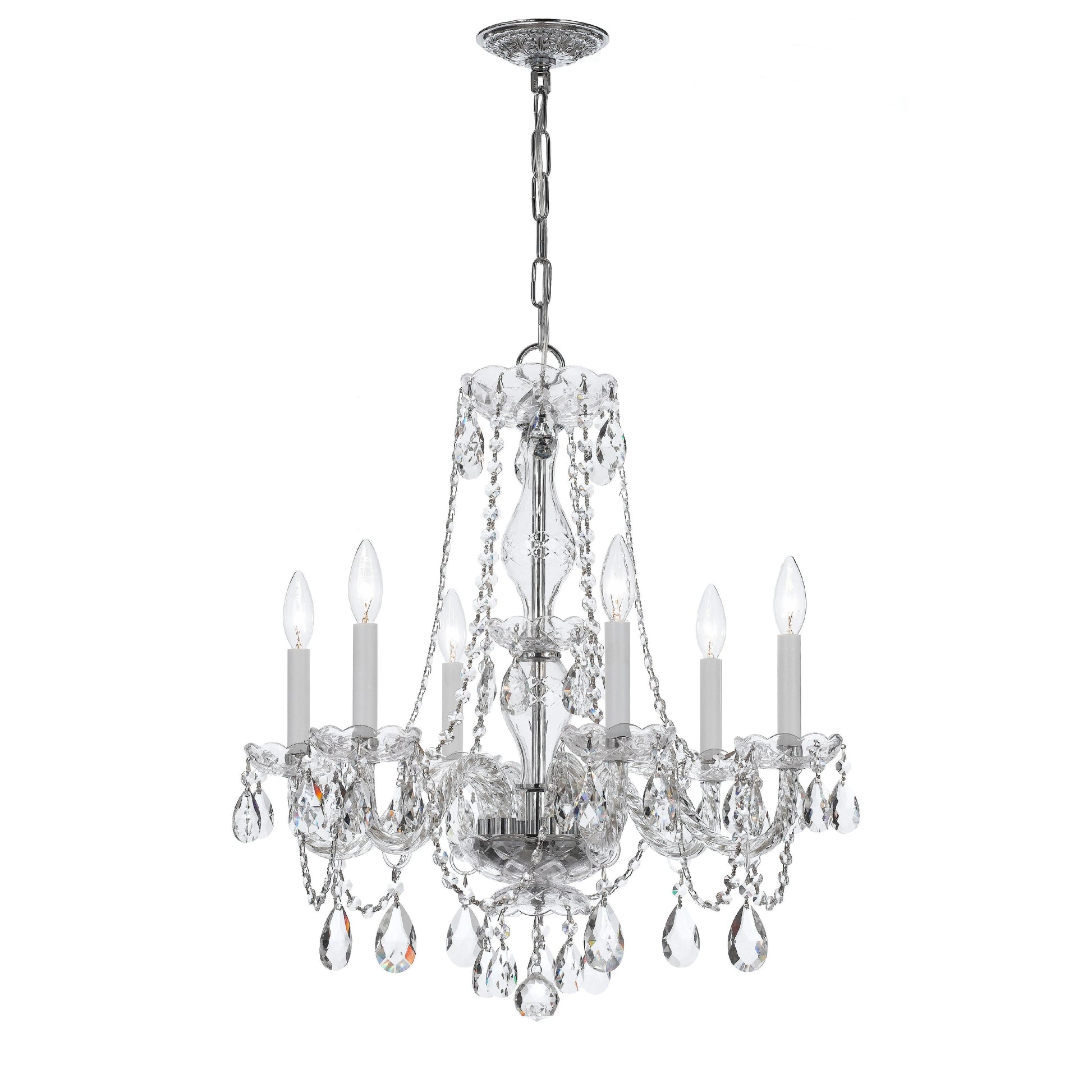 Crystorama Traditional Crystal 5086-CH-CL-S – 23 Inch – 6 Light – Chandelier – Clear Crystal – Polished Chrome – Damp Rated